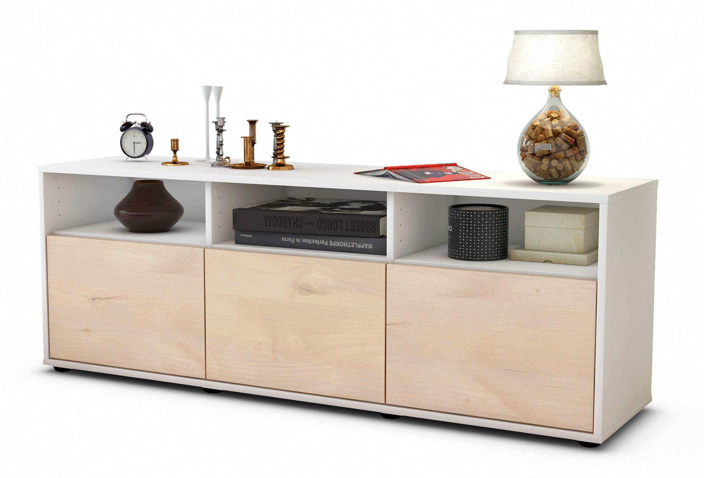 Lowboard - Andrina - Design Holzdekor - Freistehend mit Push to Open 136 cm Weiss