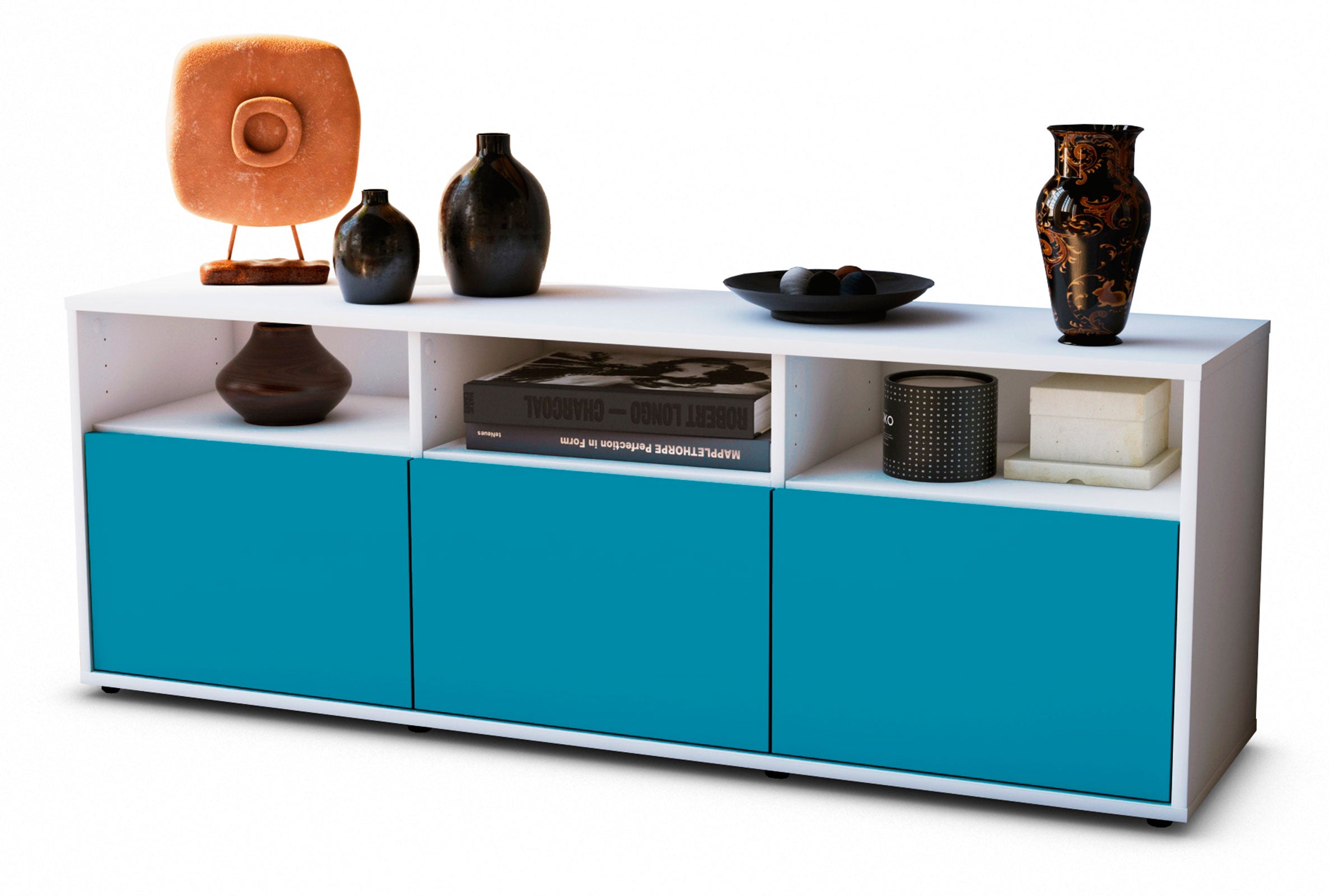 Lowboard - Andrina - Design Farbakzent - Freistehend mit Push to Open 136 cm Weiss