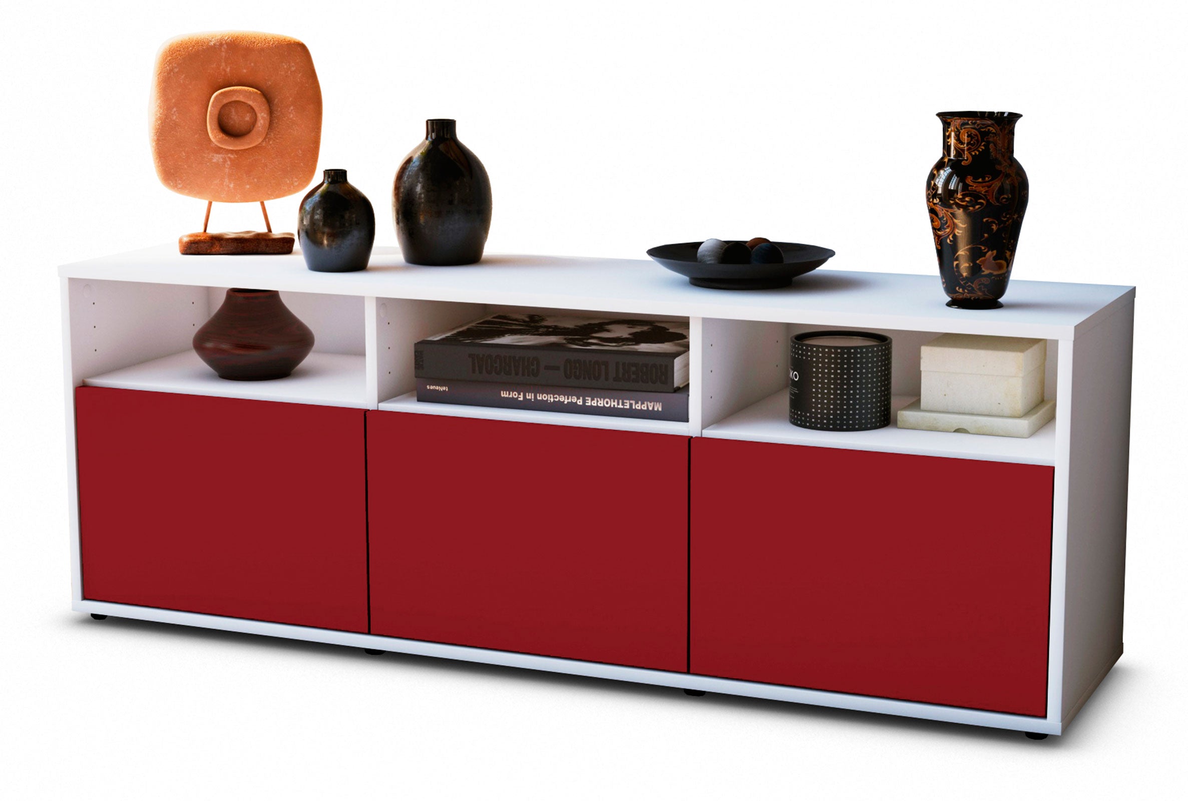 Lowboard - Andrina - Design Farbakzent - Freistehend mit Push to Open 136 cm Weiss