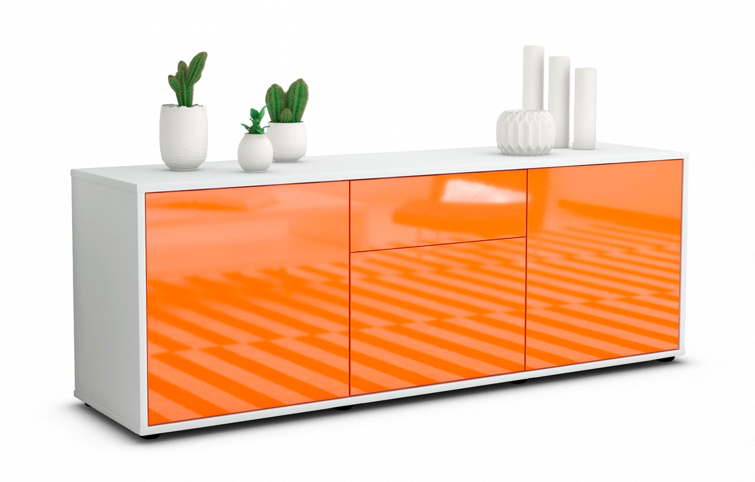 Lowboard - Anella - Design Hochglanz - Freistehend mit Push to Open 136 cm Weiss