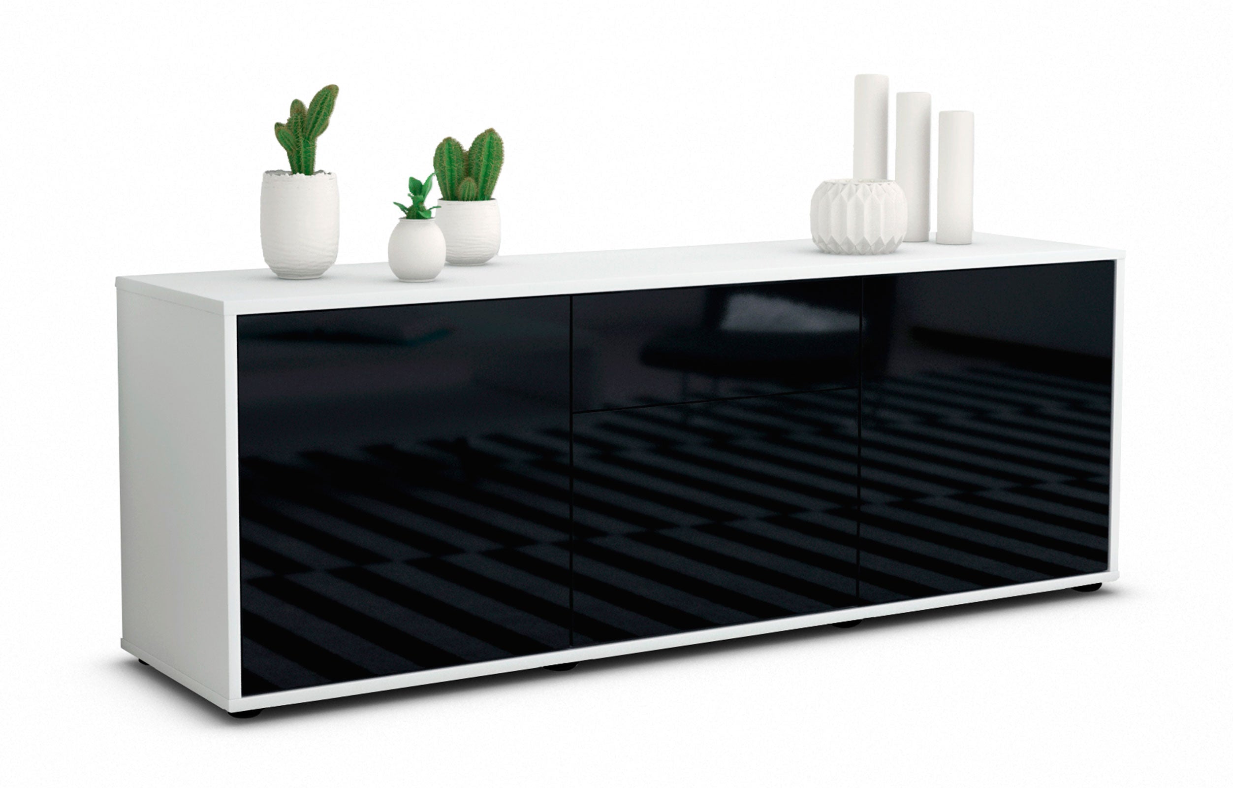 Lowboard - Anella - Design Hochglanz - Freistehend mit Push to Open 136 cm Weiss