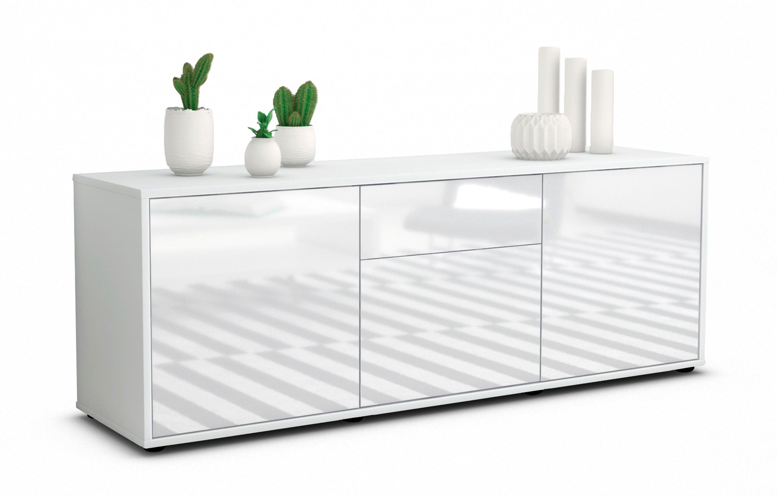 Lowboard - Anella - Design Hochglanz - Freistehend mit Push to Open 136 cm Weiss