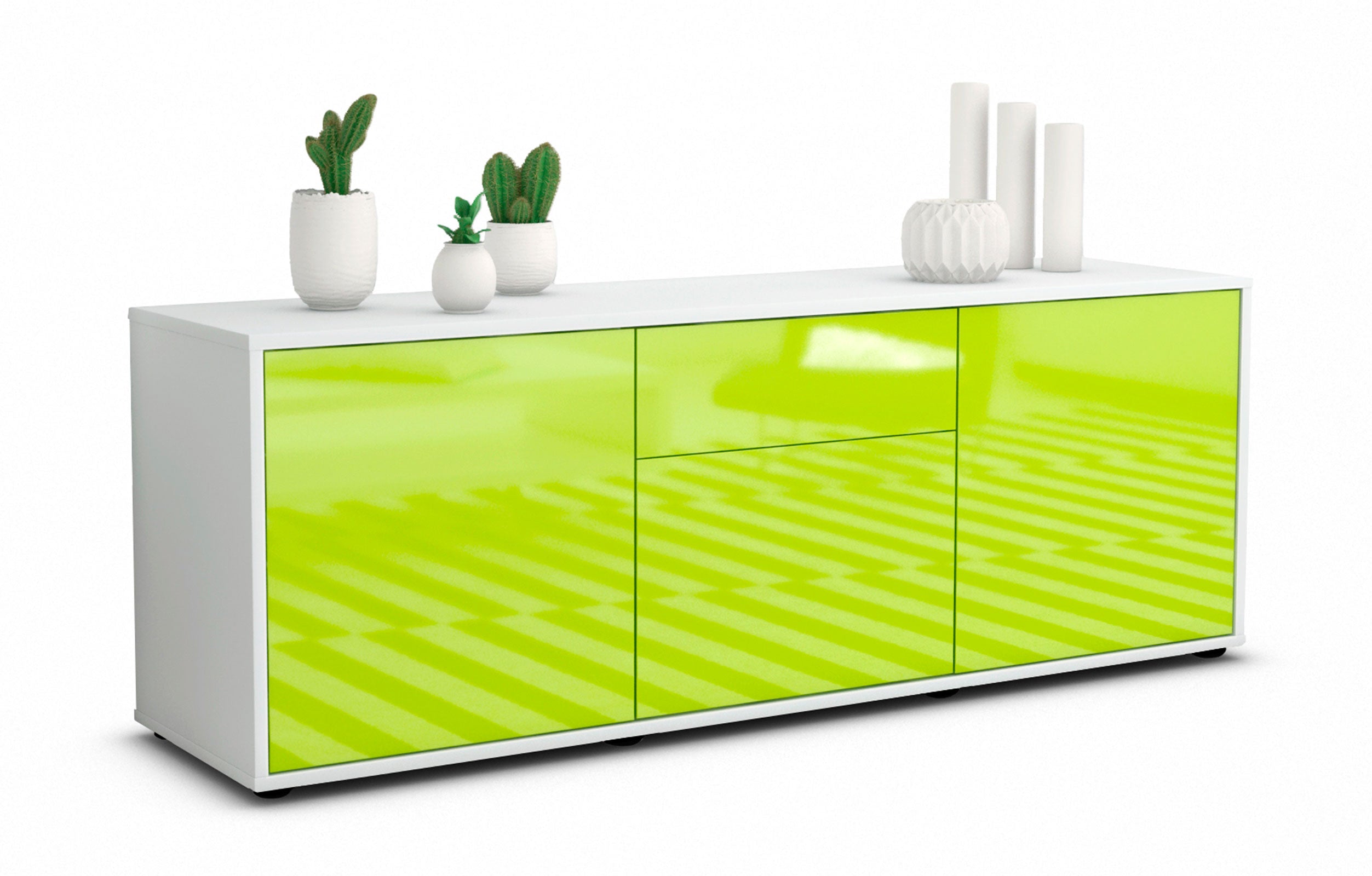 Lowboard - Anella - Design Hochglanz - Freistehend mit Push to Open 136 cm Weiss