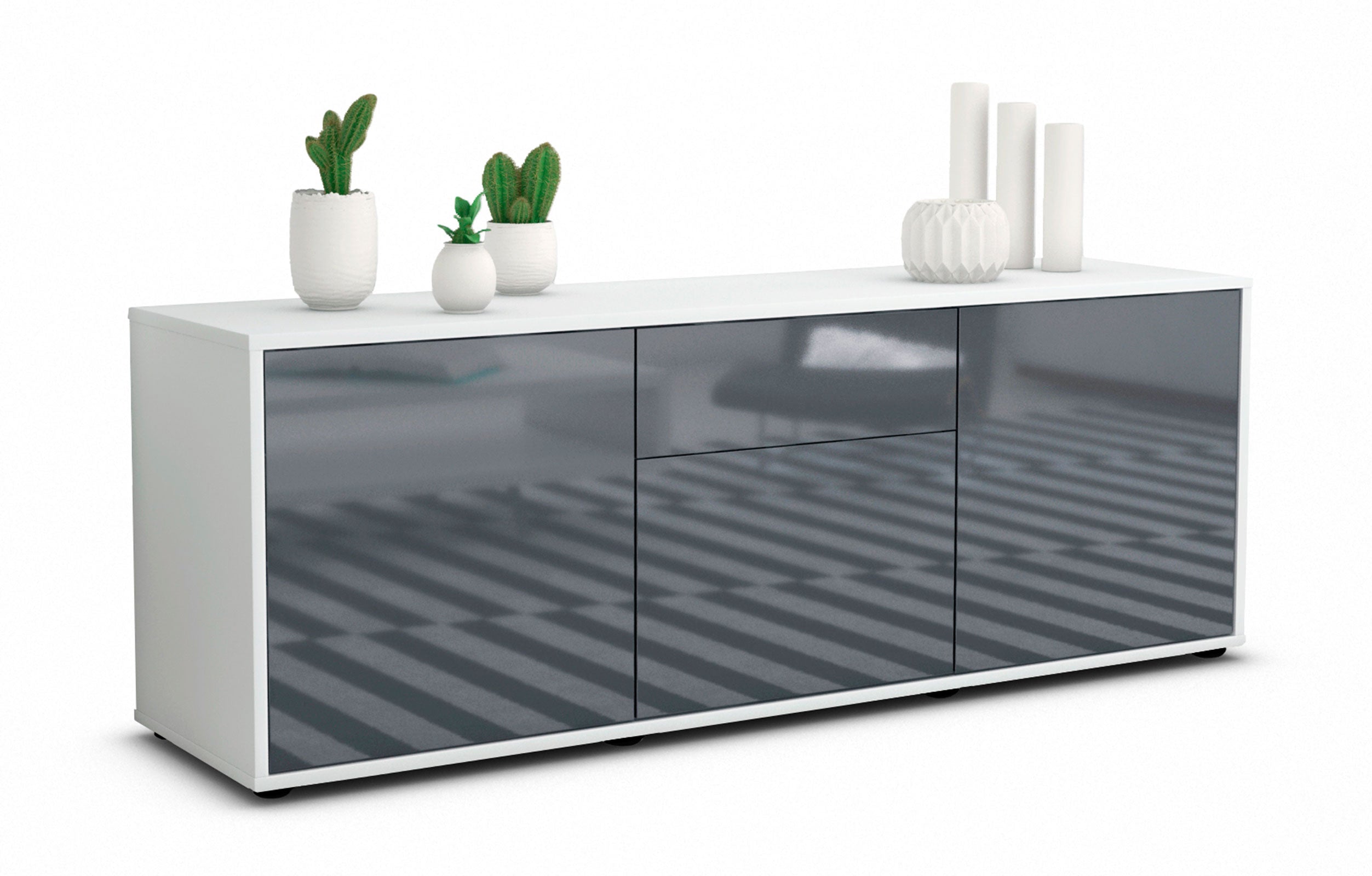 Lowboard - Anella - Design Hochglanz - Freistehend mit Push to Open 136 cm Weiss