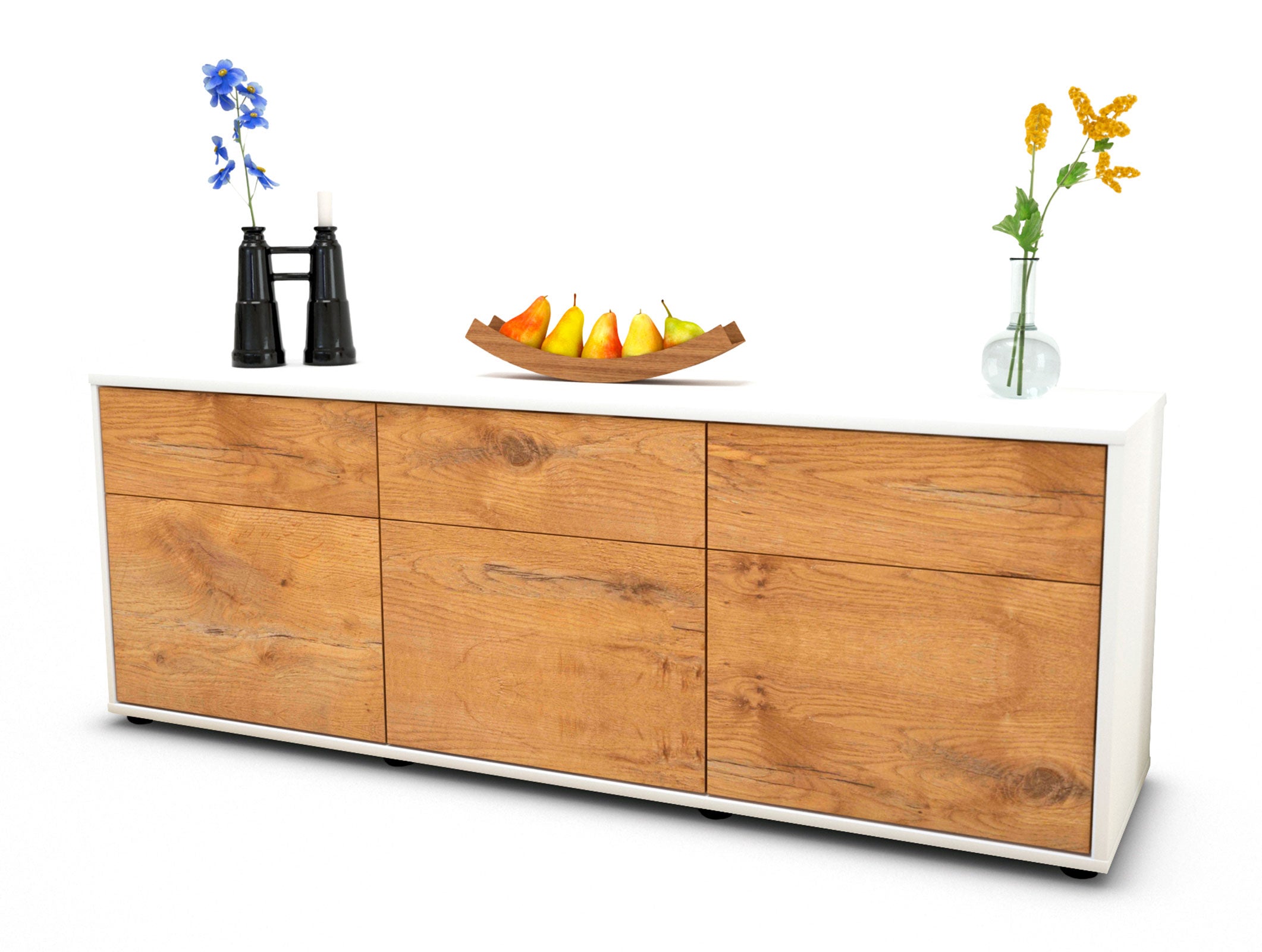 Lowboard - Angela - Design Holzdekor - Freistehend mit Push to Open 136 cm Weiss