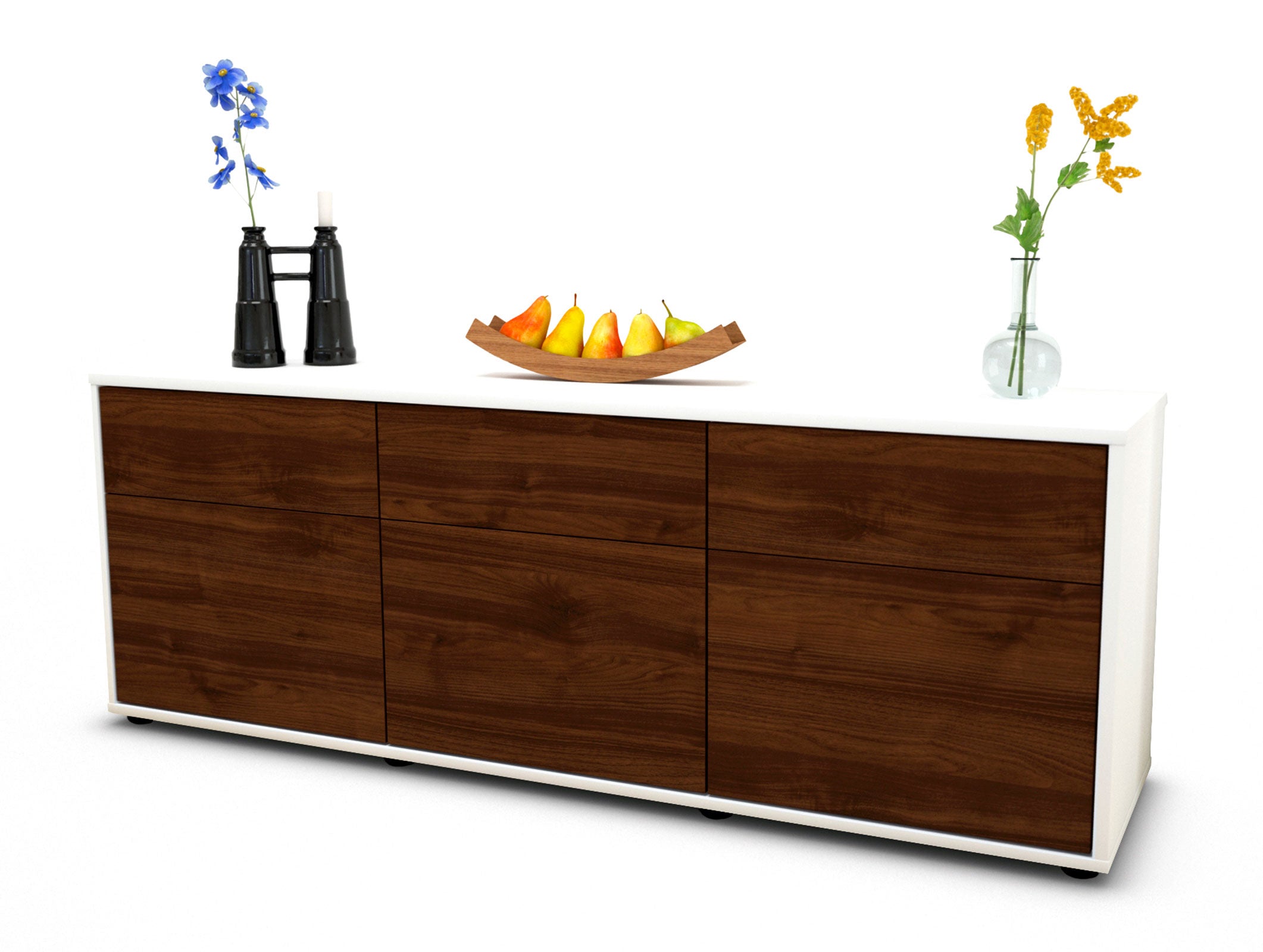 Lowboard - Angela - Design Holzdekor - Freistehend mit Push to Open 136 cm Weiss