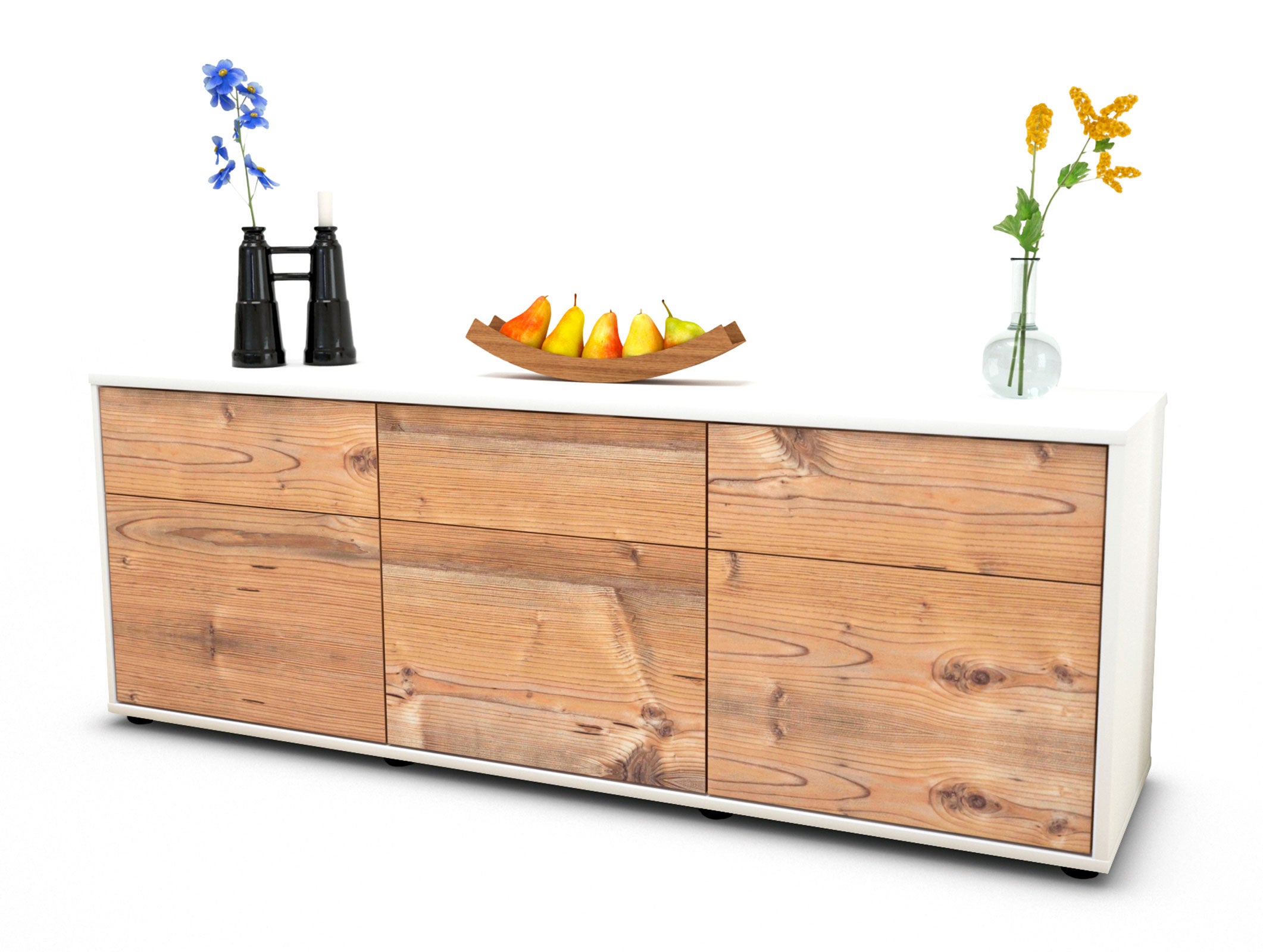 Lowboard - Angela - Design Holzdekor - Freistehend mit Push to Open 136 cm Weiss