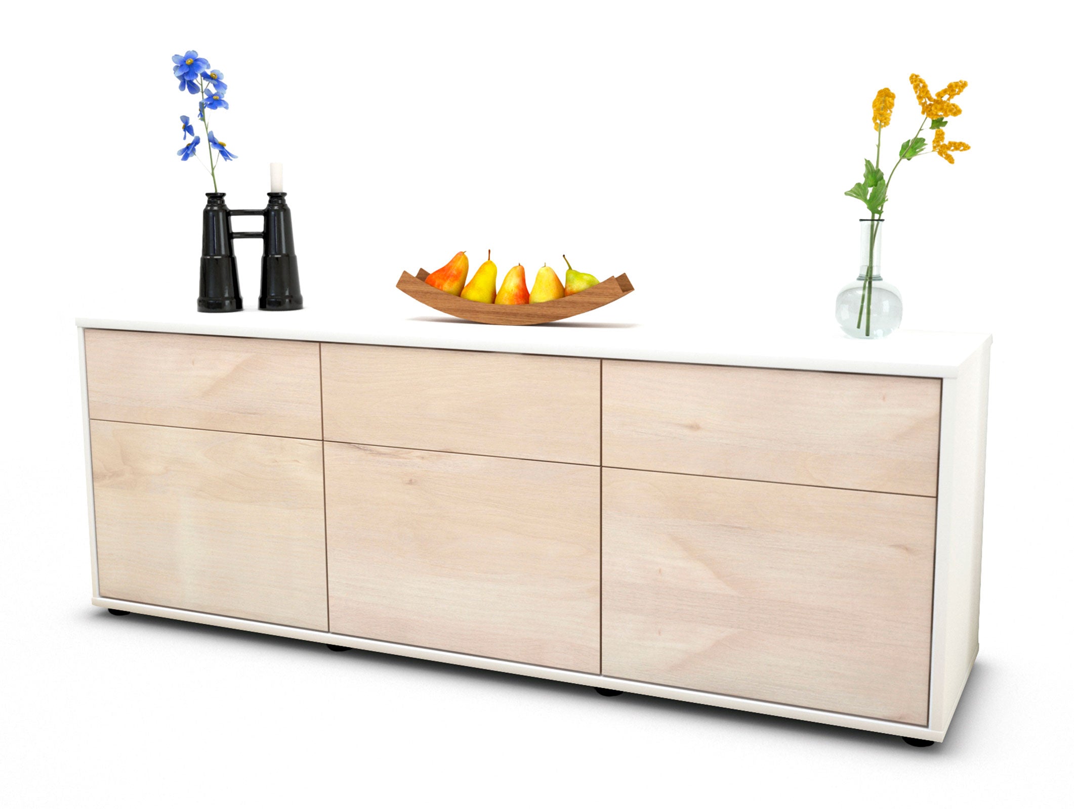 Lowboard - Angela - Design Holzdekor - Freistehend mit Push to Open 136 cm Weiss