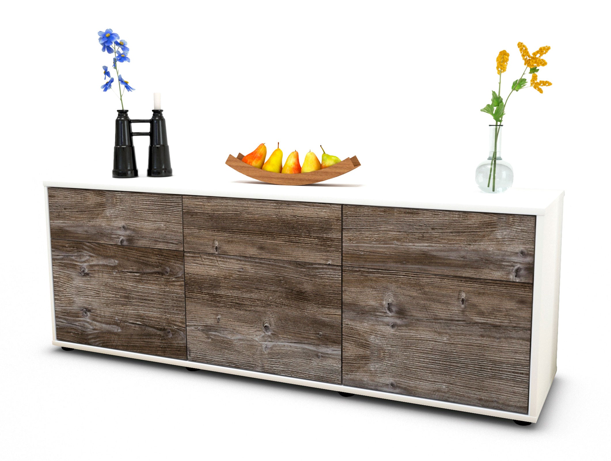 Lowboard - Angela - Design Holzdekor - Freistehend mit Push to Open 136 cm Weiss