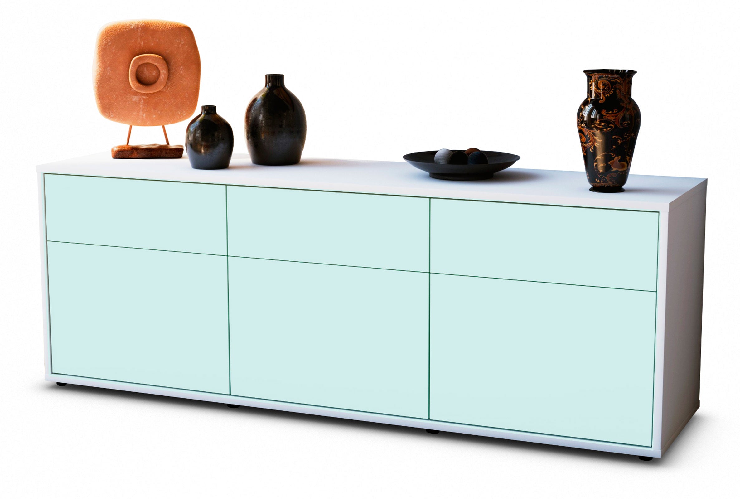 Lowboard - Angela - Design Farbakzent - Freistehend mit Push to Open 136 cm Weiss