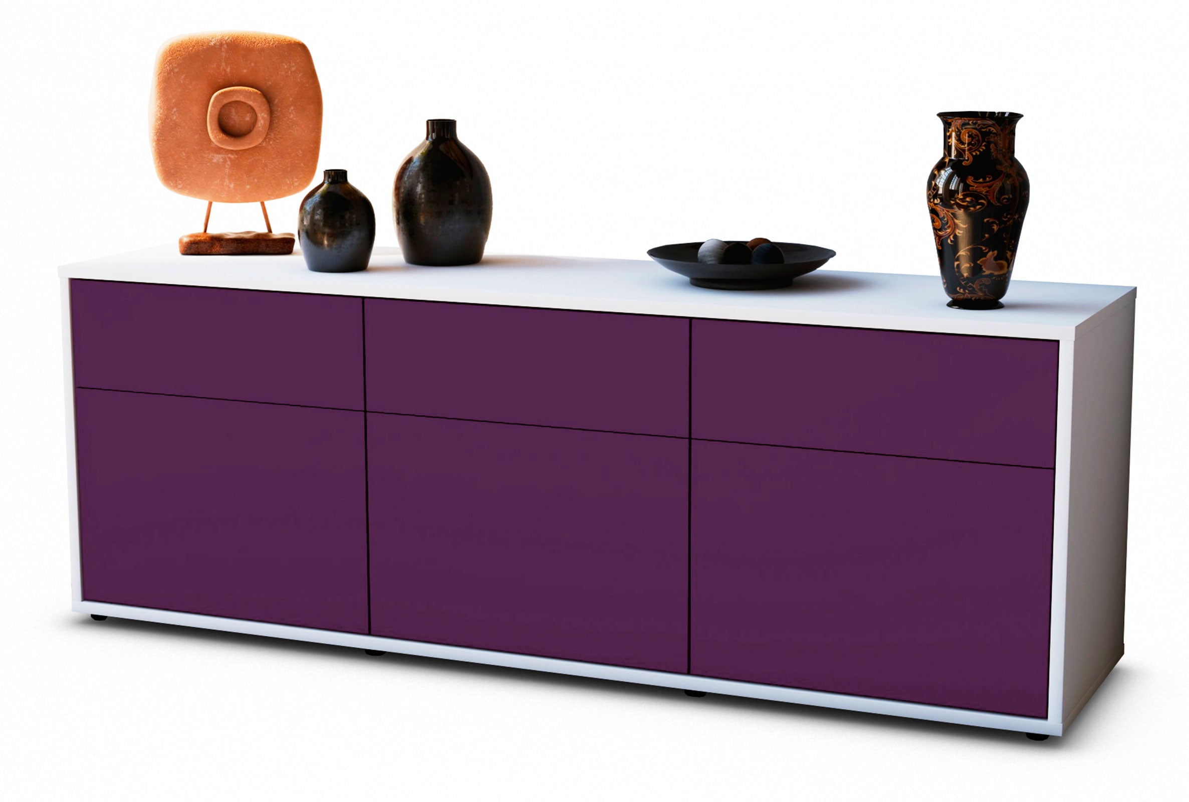 Lowboard - Angela - Design Farbakzent - Freistehend mit Push to Open 136 cm Weiss
