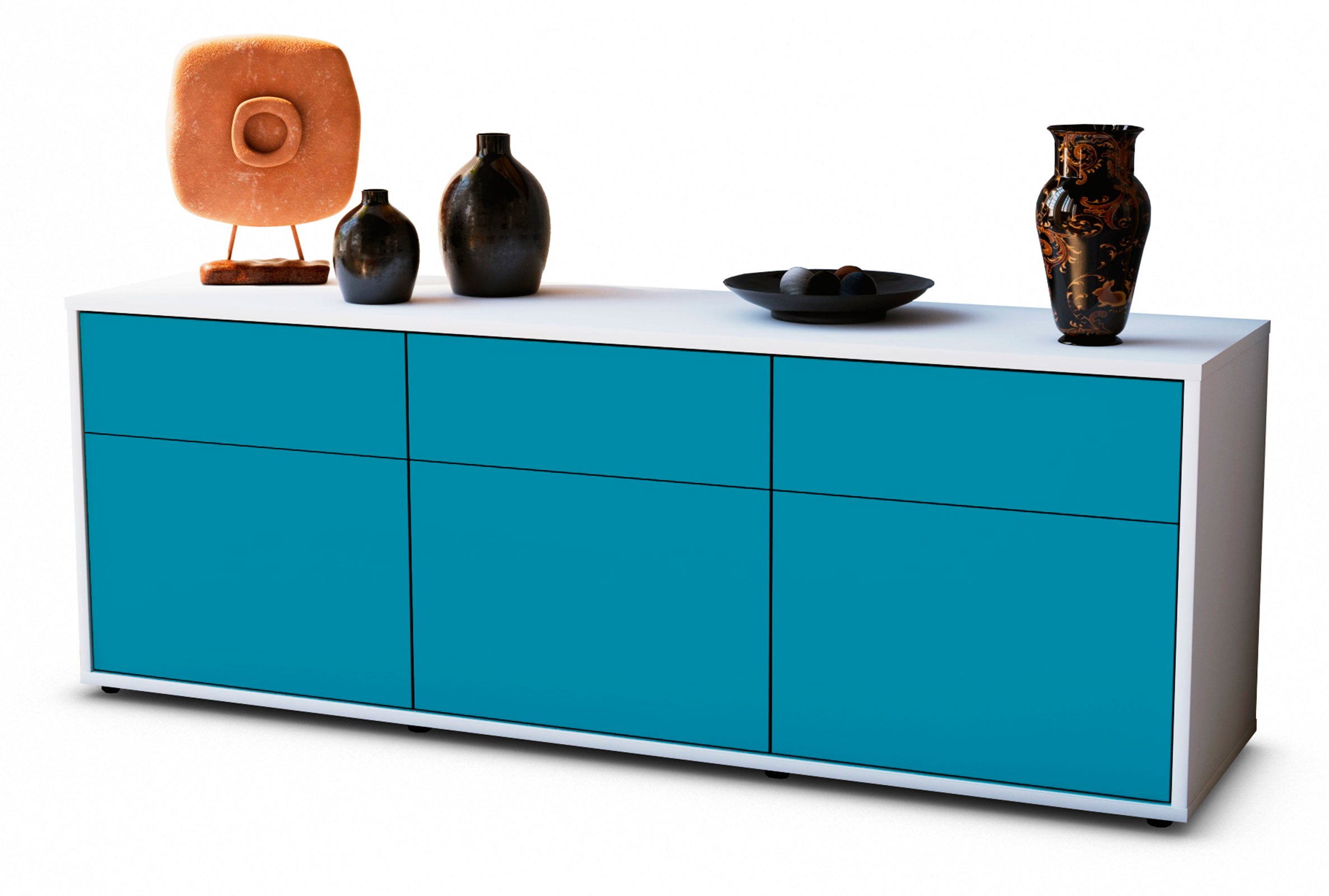 Lowboard - Angela - Design Farbakzent - Freistehend mit Push to Open 136 cm Weiss