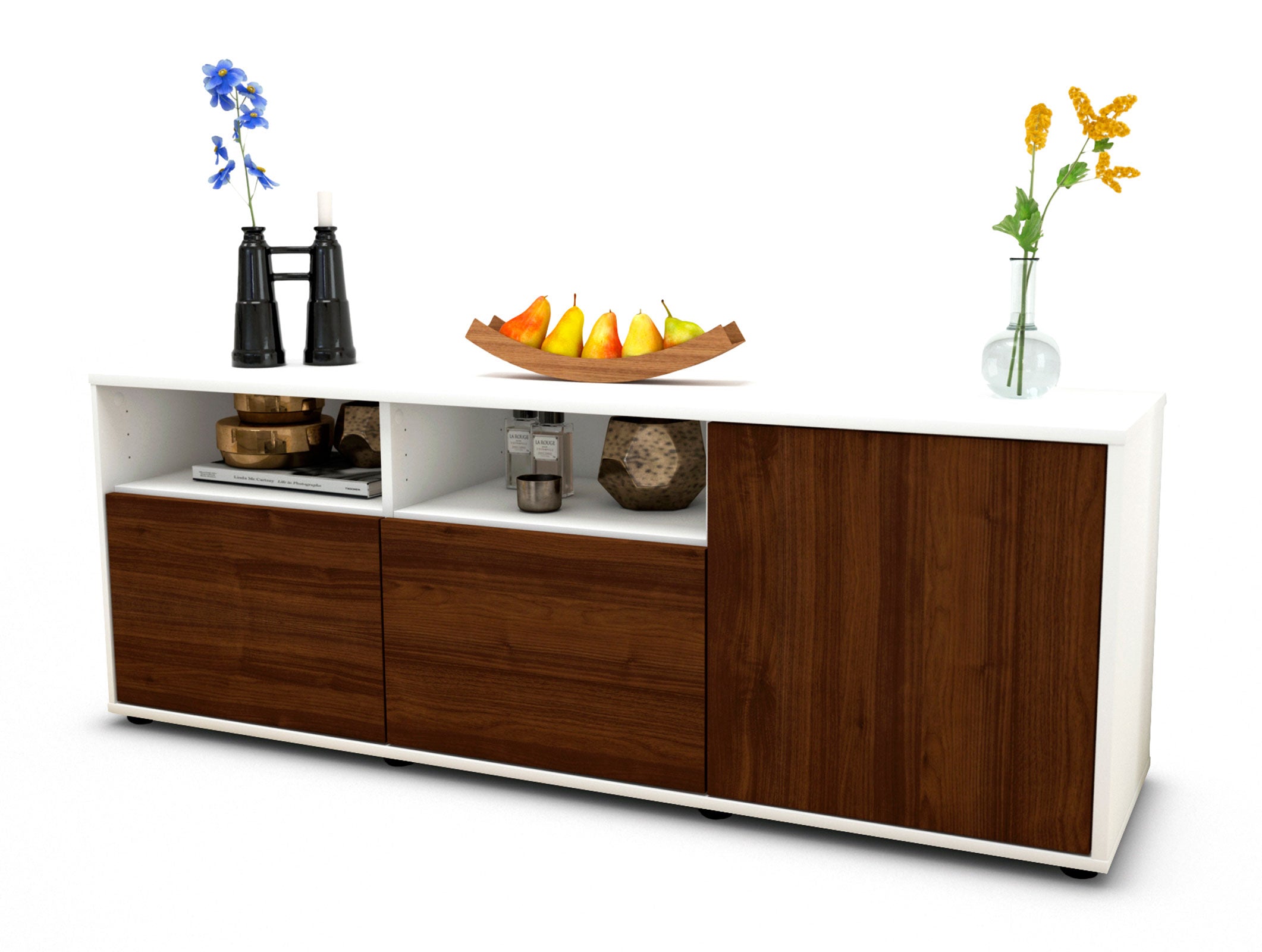 Lowboard - Anina - Design Holzdekor - Freistehend mit Push to Open 136 cm Weiss