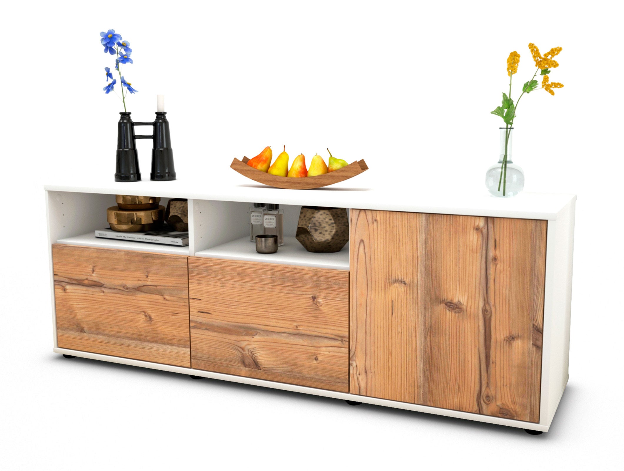 Lowboard - Anina - Design Holzdekor - Freistehend mit Push to Open 136 cm Weiss