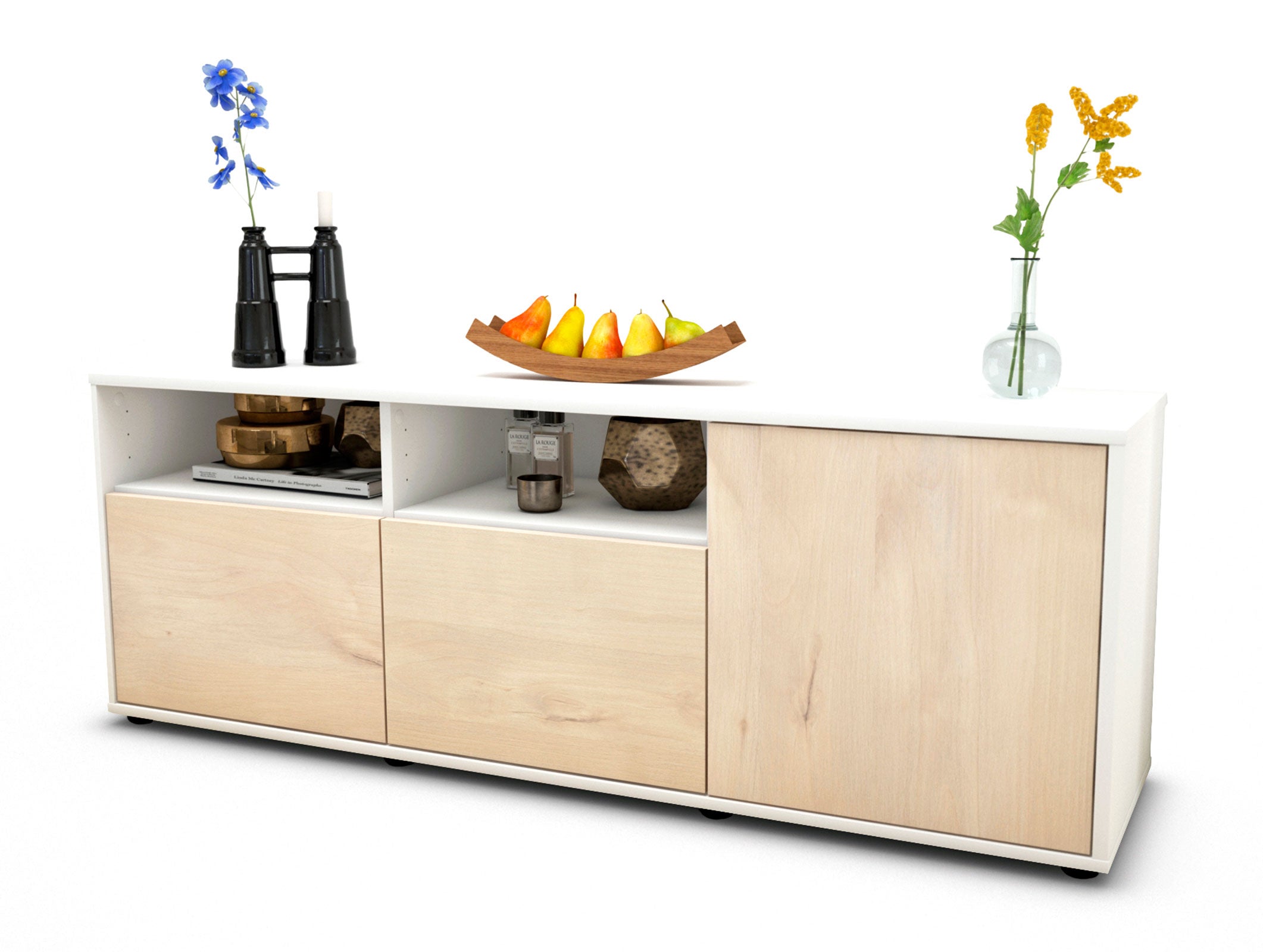 Lowboard - Anina - Design Holzdekor - Freistehend mit Push to Open 136 cm Weiss