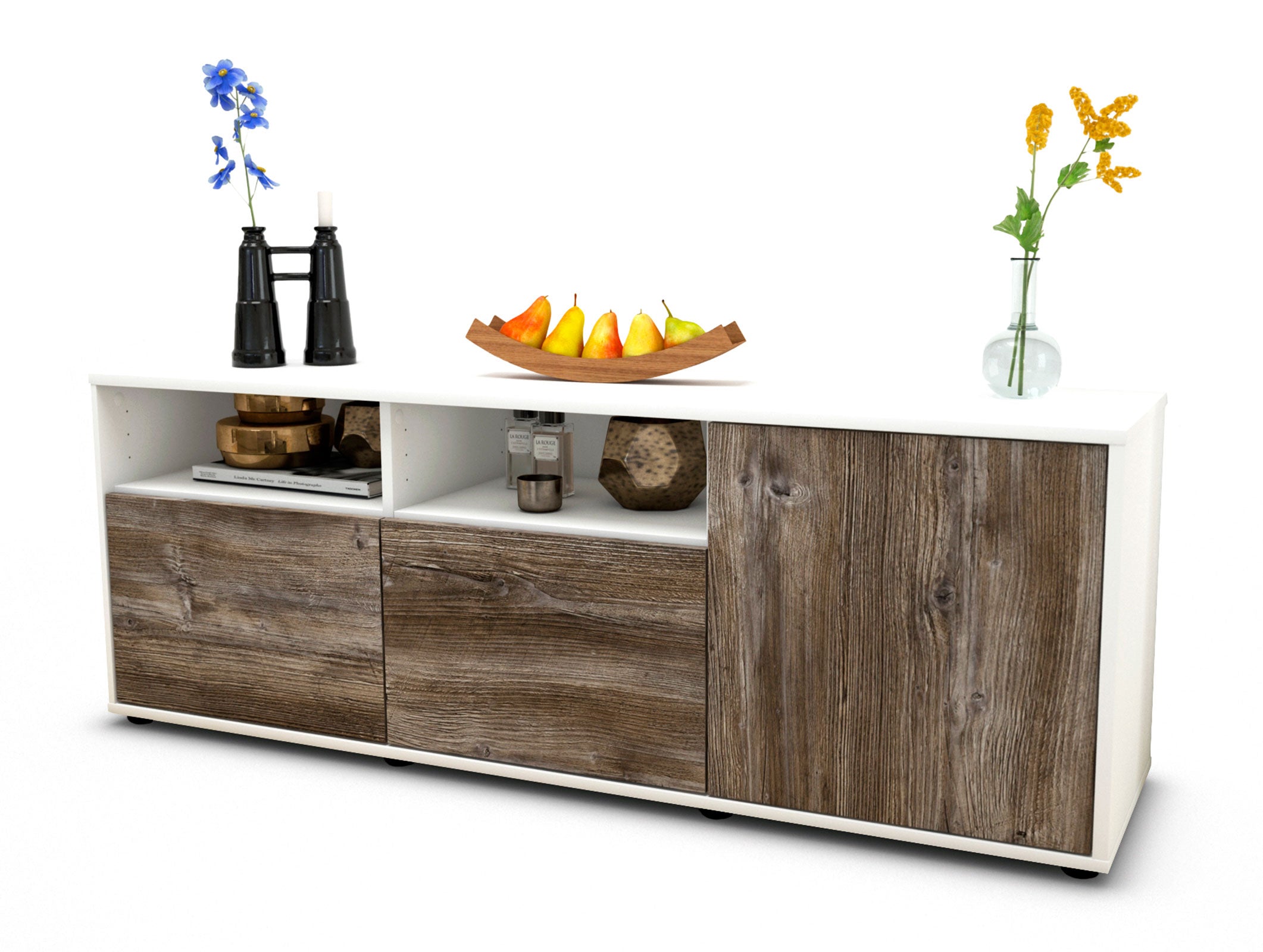 Lowboard - Anina - Design Holzdekor - Freistehend mit Push to Open 136 cm Weiss