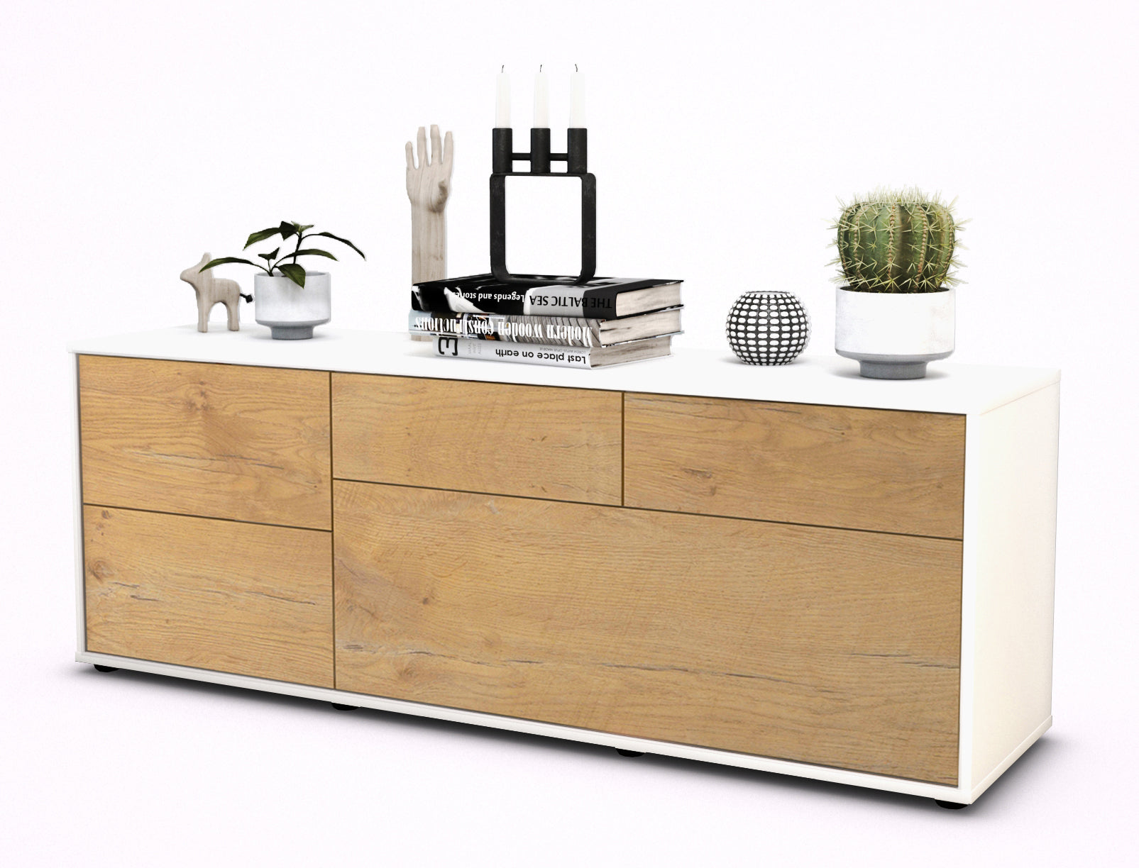 Lowboard - Anna - Design Holzdekor - Freistehend mit Push to Open 136 cm Weiss