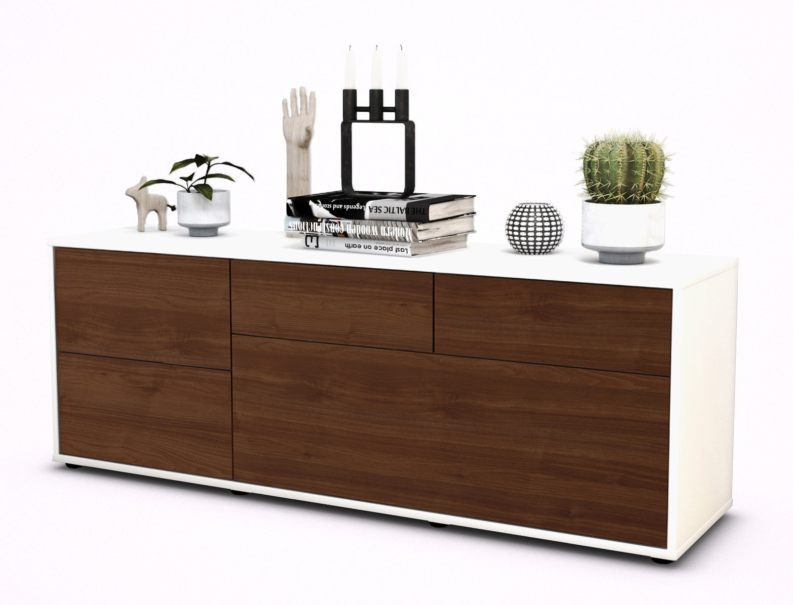 Lowboard - Anna - Design Holzdekor - Freistehend mit Push to Open 136 cm Weiss