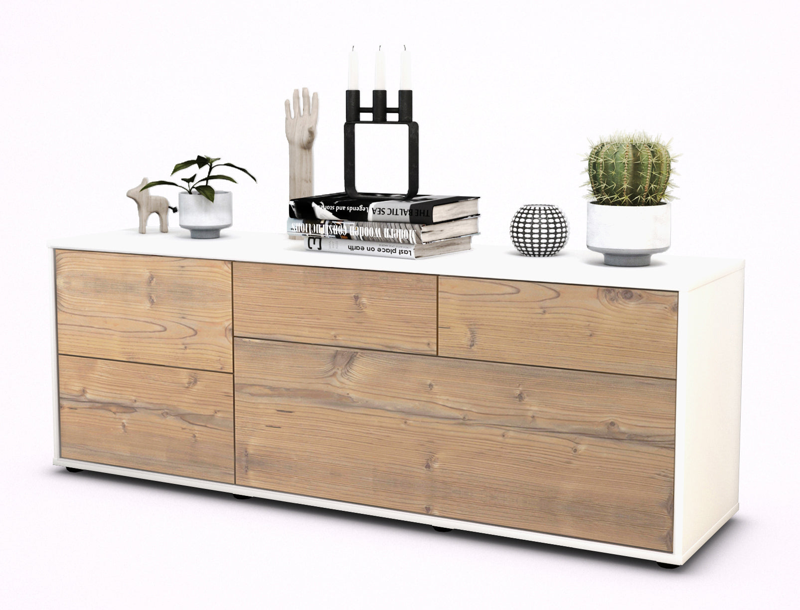 Lowboard - Anna - Design Holzdekor - Freistehend mit Push to Open 136 cm Weiss