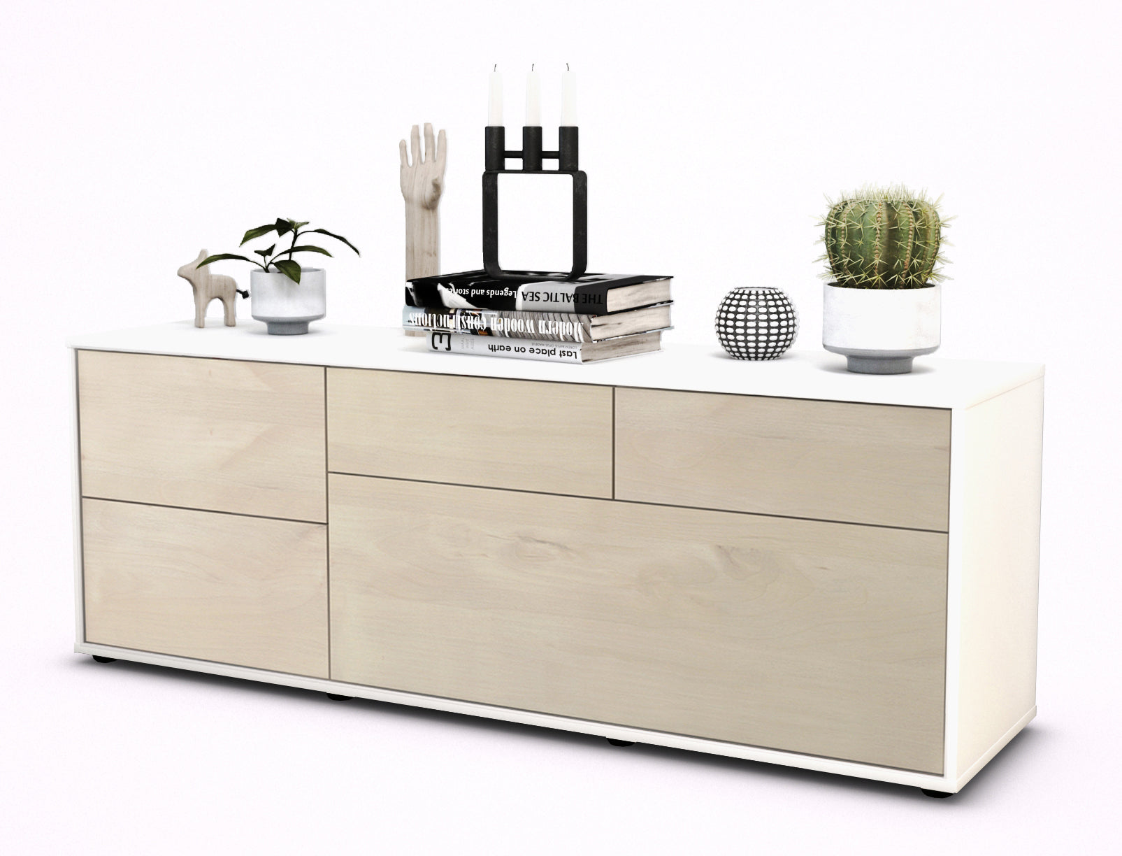 Lowboard - Anna - Design Holzdekor - Freistehend mit Push to Open 136 cm Weiss