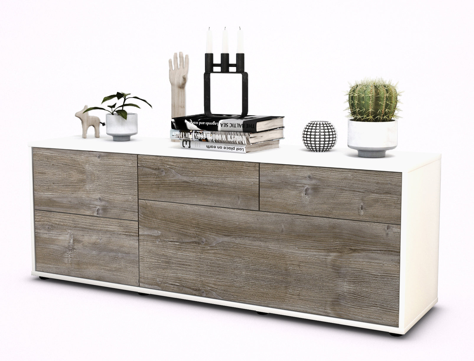 Lowboard - Anna - Design Holzdekor - Freistehend mit Push to Open 136 cm Weiss