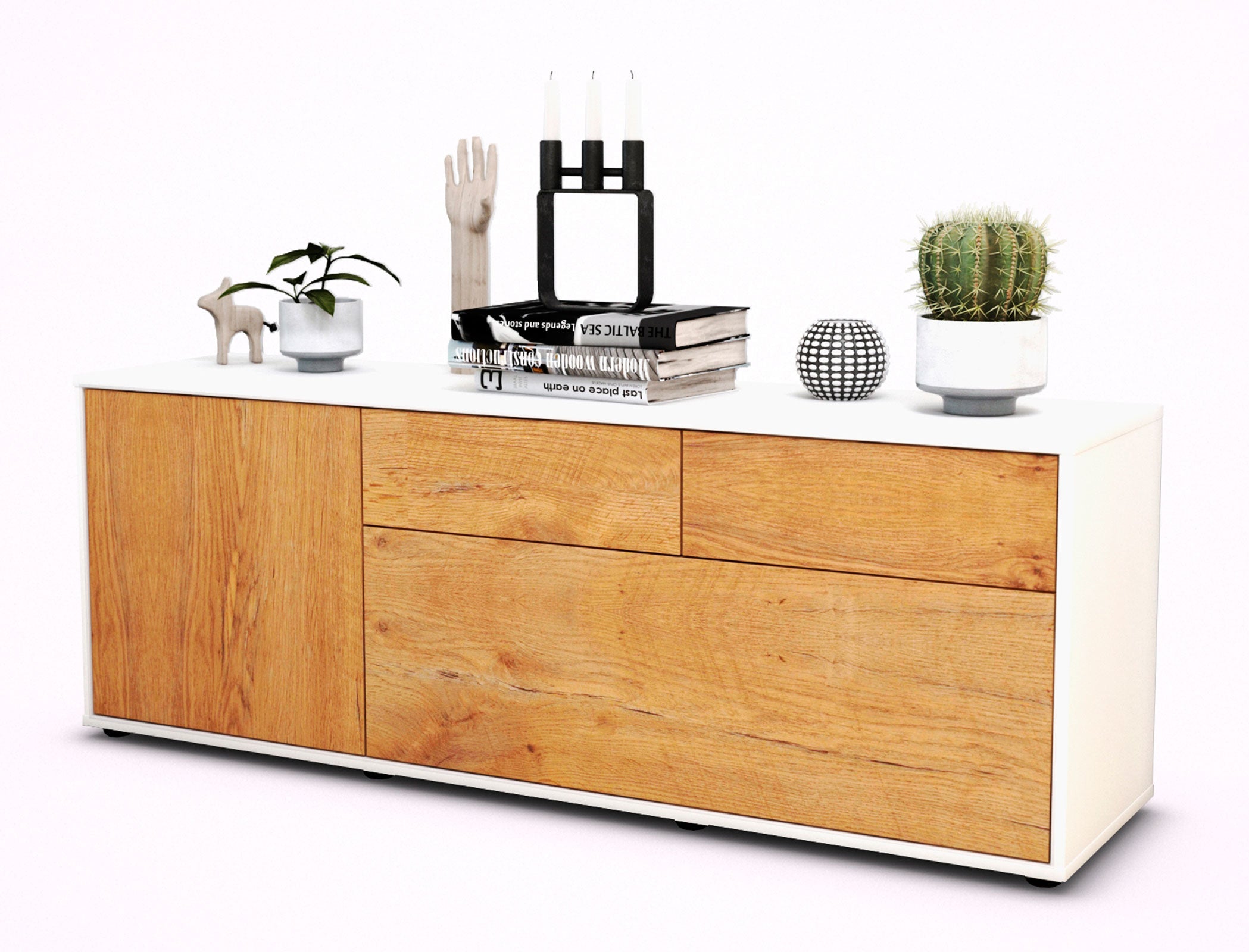 Lowboard - Annabell - Design Holzdekor - Freistehend mit Push to Open 136 cm Weiss