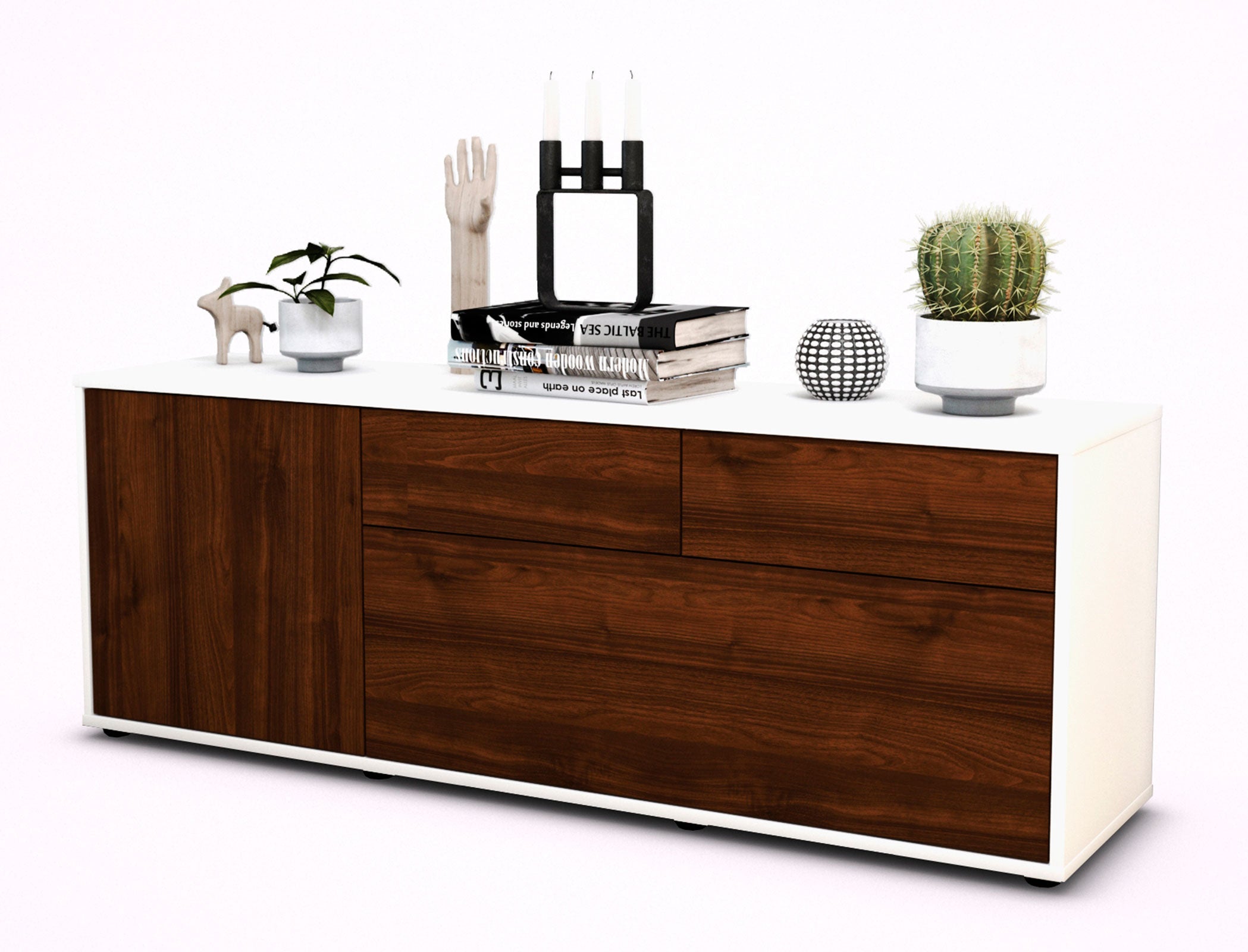 Lowboard - Annabell - Design Holzdekor - Freistehend mit Push to Open 136 cm Weiss