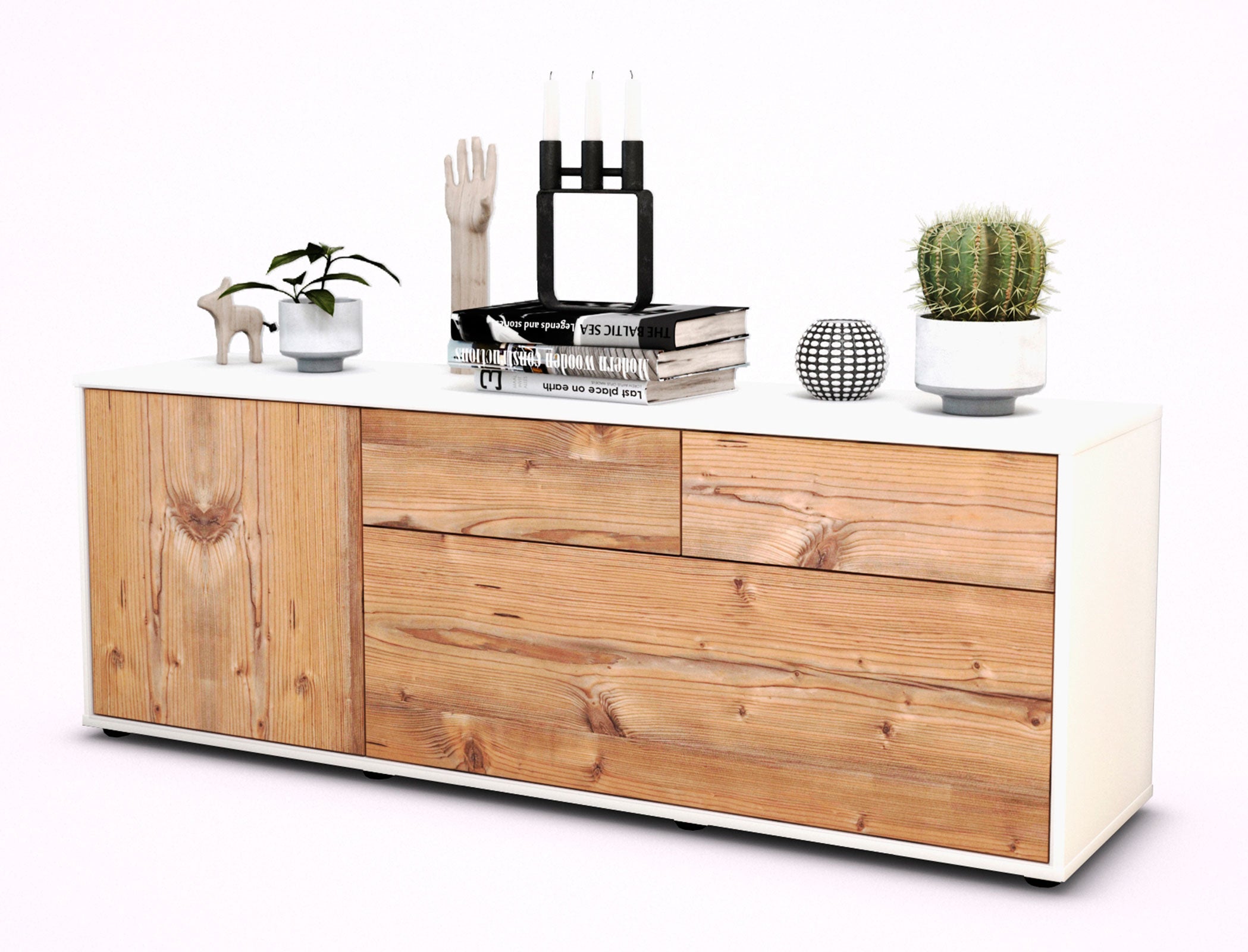 Lowboard - Annabell - Design Holzdekor - Freistehend mit Push to Open 136 cm Weiss