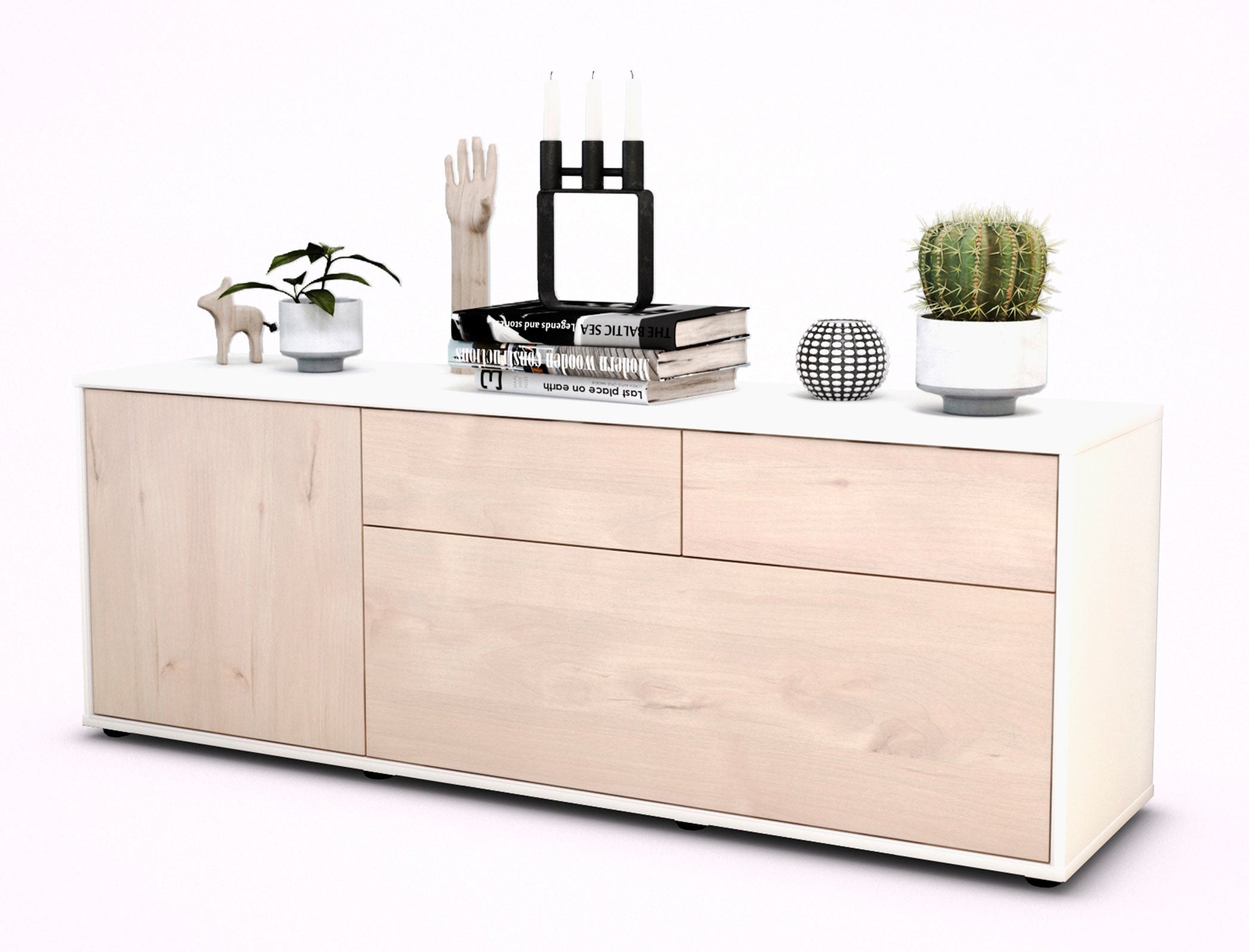 Lowboard - Annabell - Design Holzdekor - Freistehend mit Push to Open 136 cm Weiss