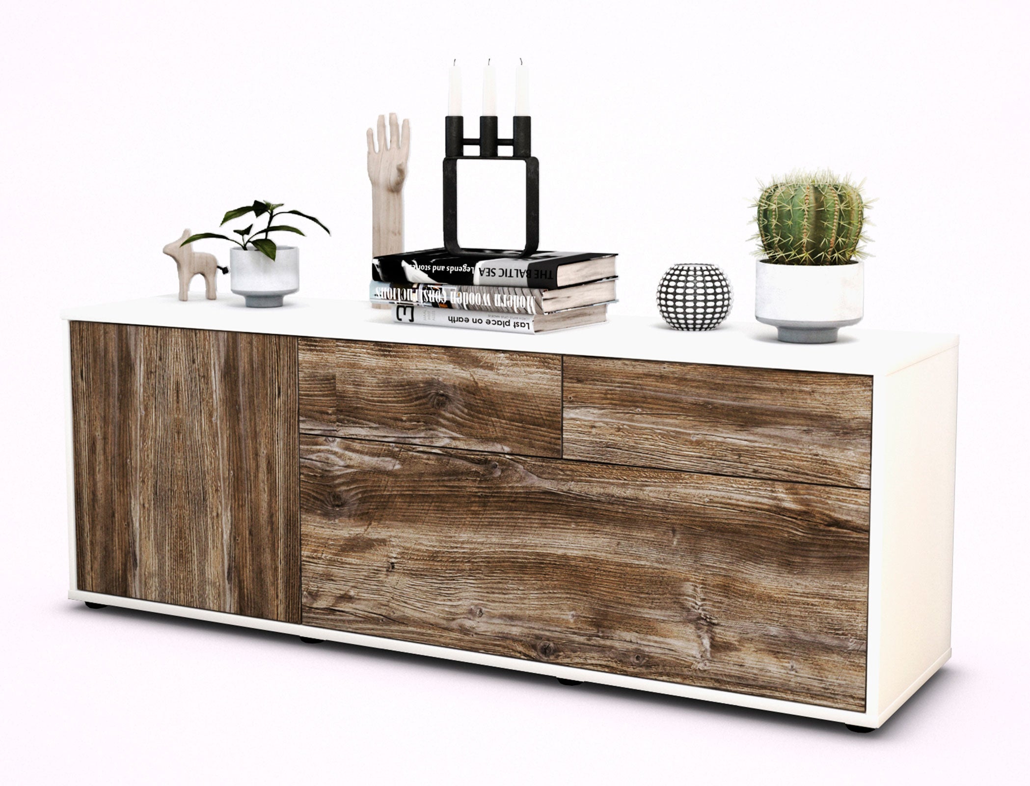 Lowboard - Annabell - Design Holzdekor - Freistehend mit Push to Open 136 cm Weiss