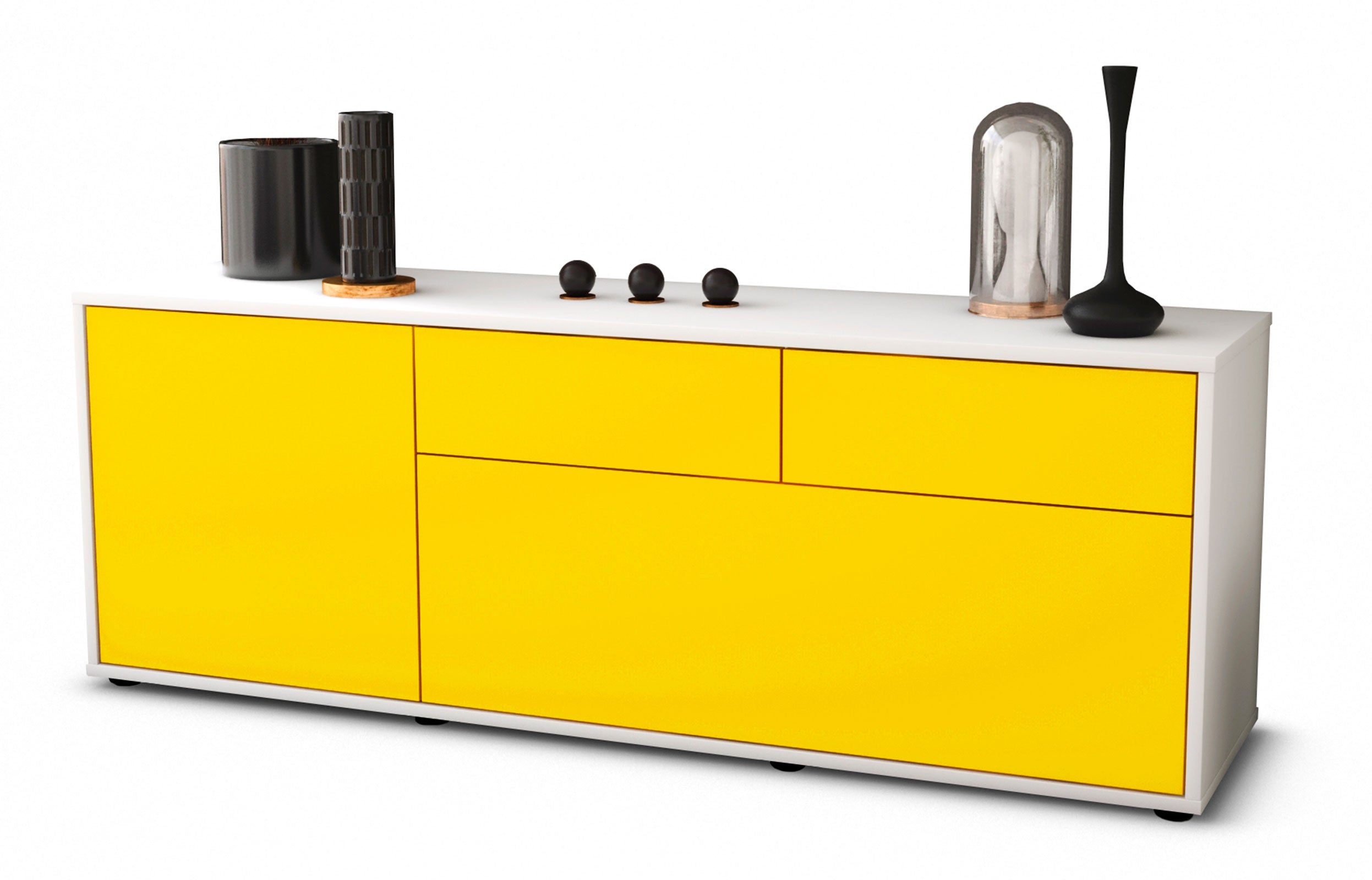 Lowboard - Annabell - Design Farbakzent - Freistehend mit Push to Open 136 cm Weiss