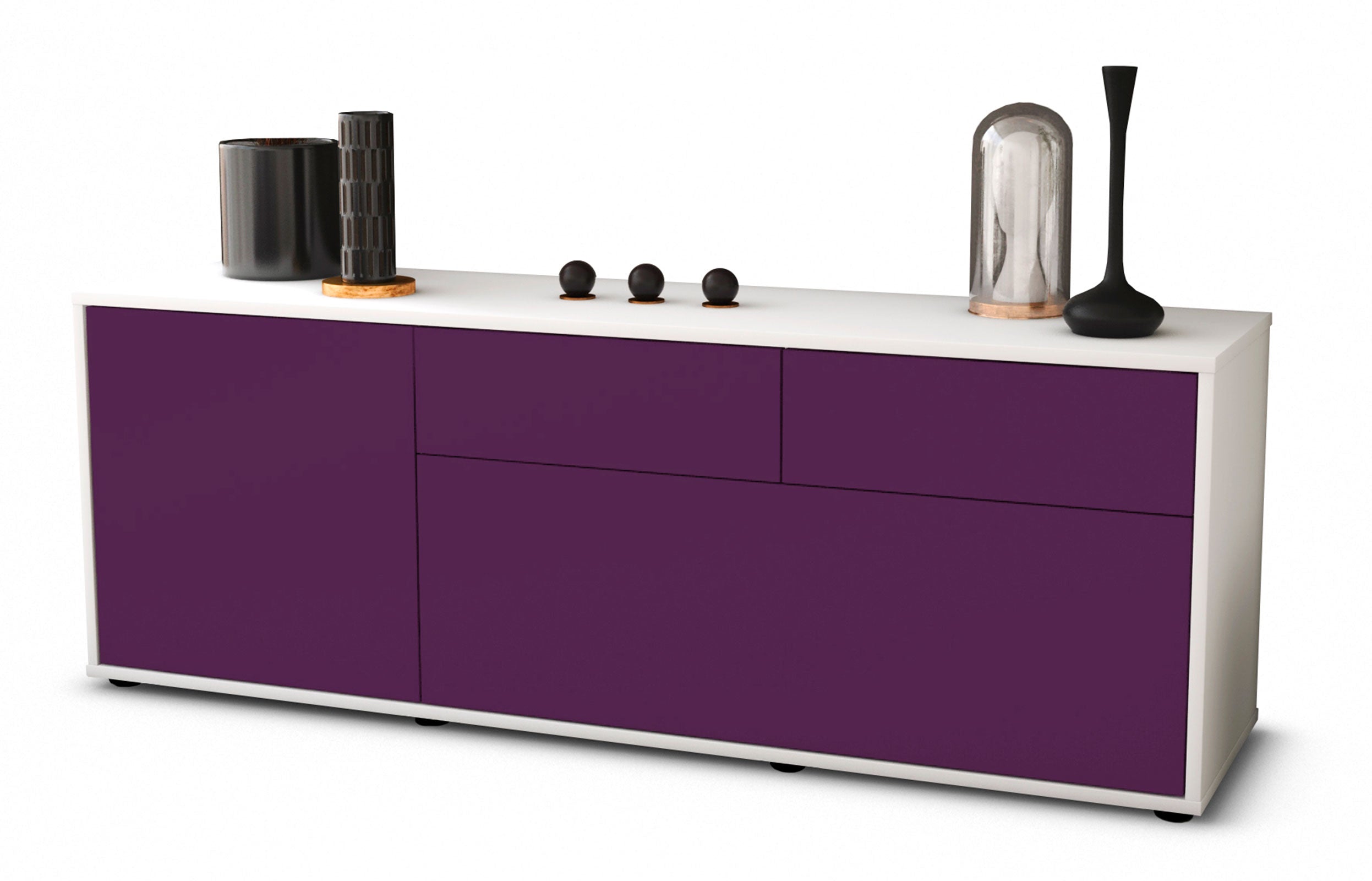 Lowboard - Annabell - Design Farbakzent - Freistehend mit Push to Open 136 cm Weiss
