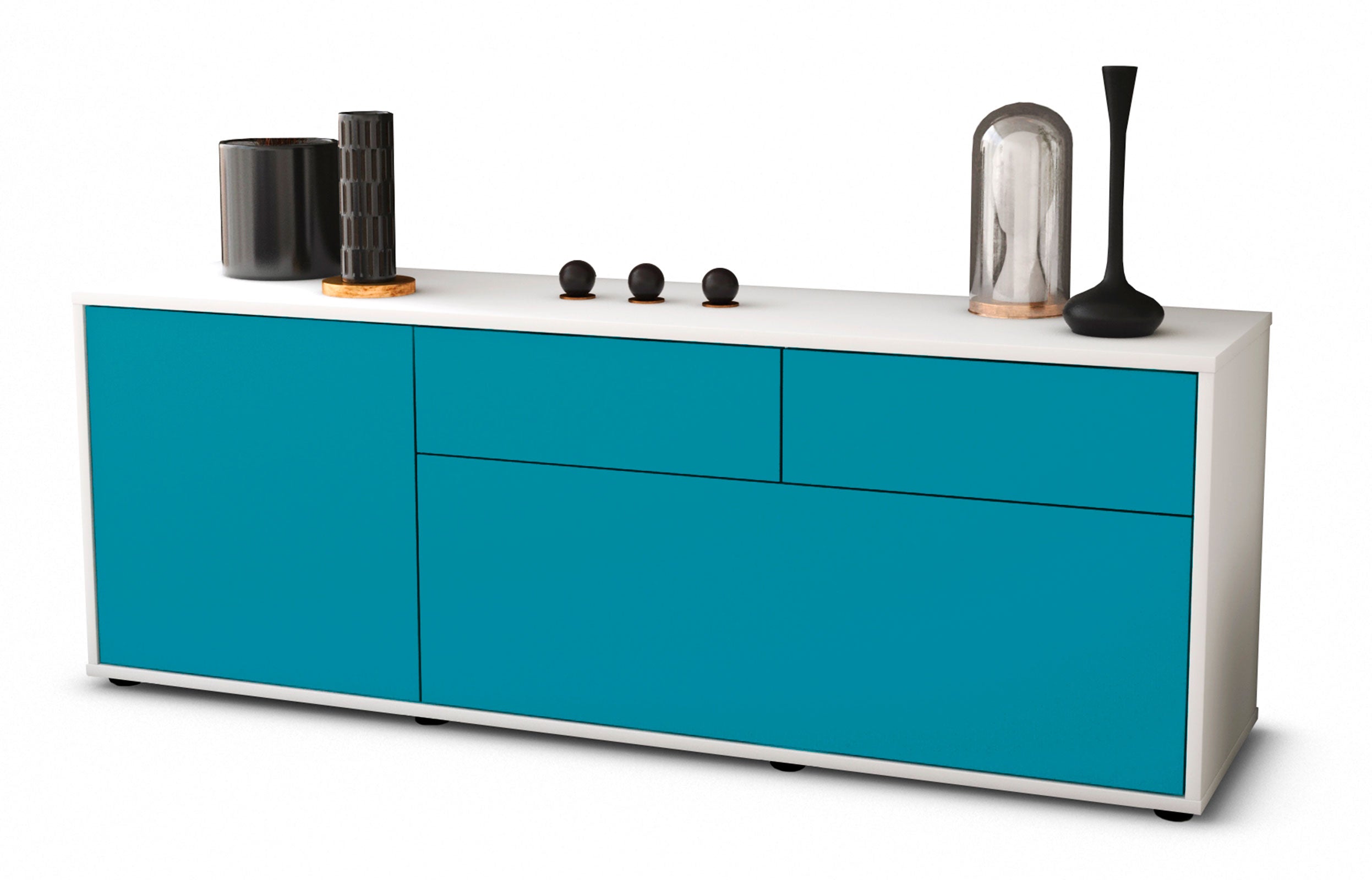 Lowboard - Annabell - Design Farbakzent - Freistehend mit Push to Open 136 cm Weiss