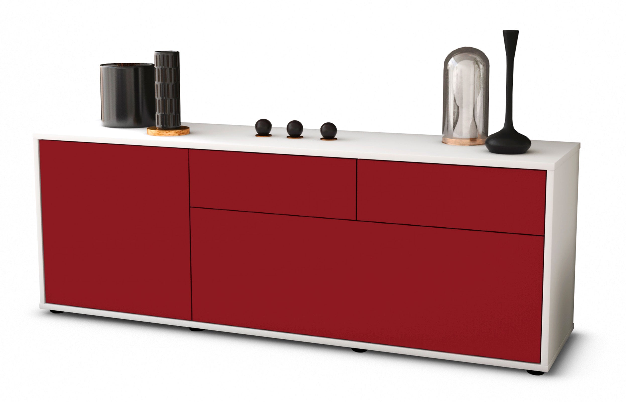 Lowboard - Annabell - Design Farbakzent - Freistehend mit Push to Open 136 cm Weiss
