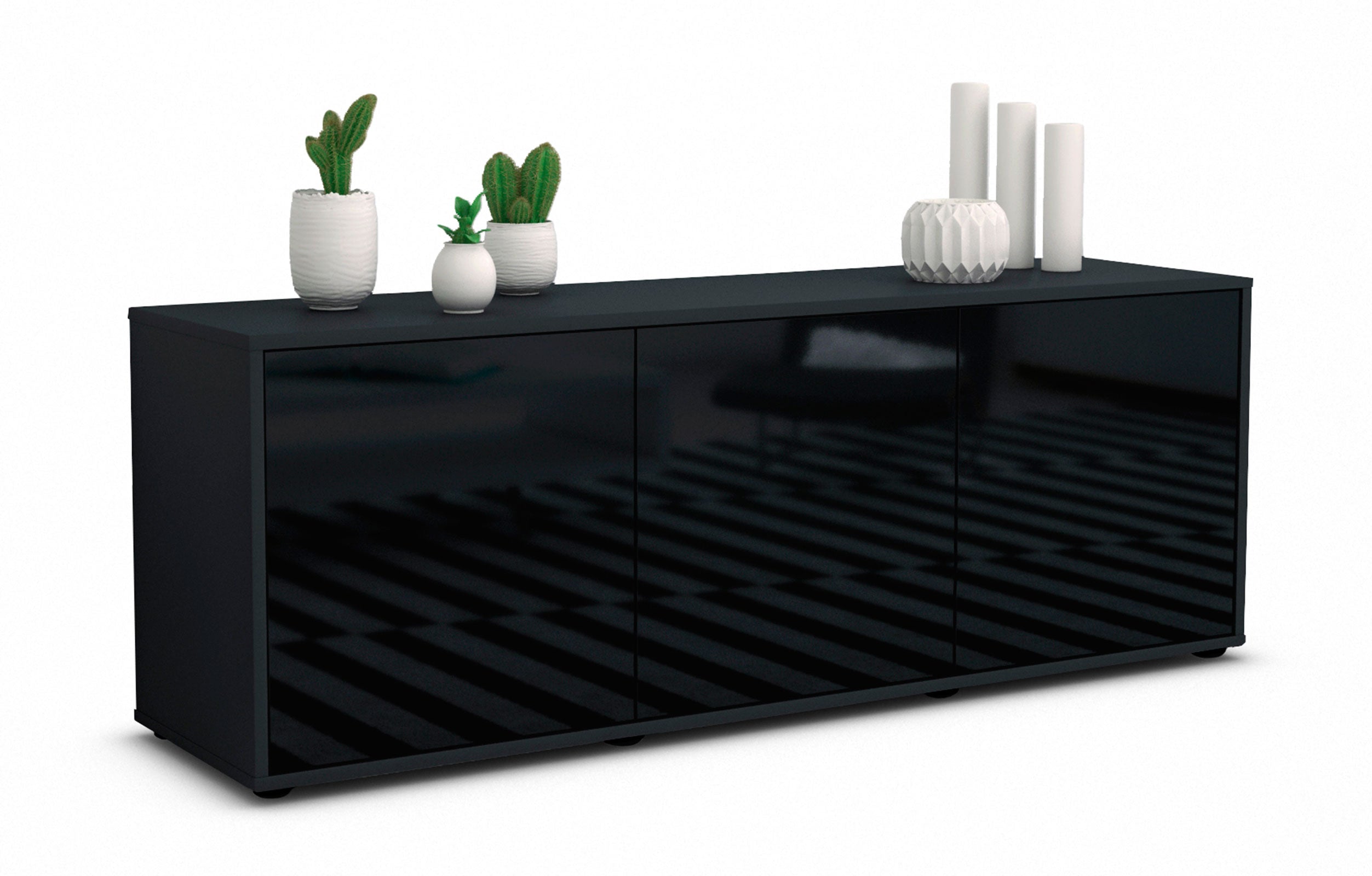 Lowboard - Allegra - Design Hochglanz - Freistehend mit Push to Open 136 cm Anthrazit
