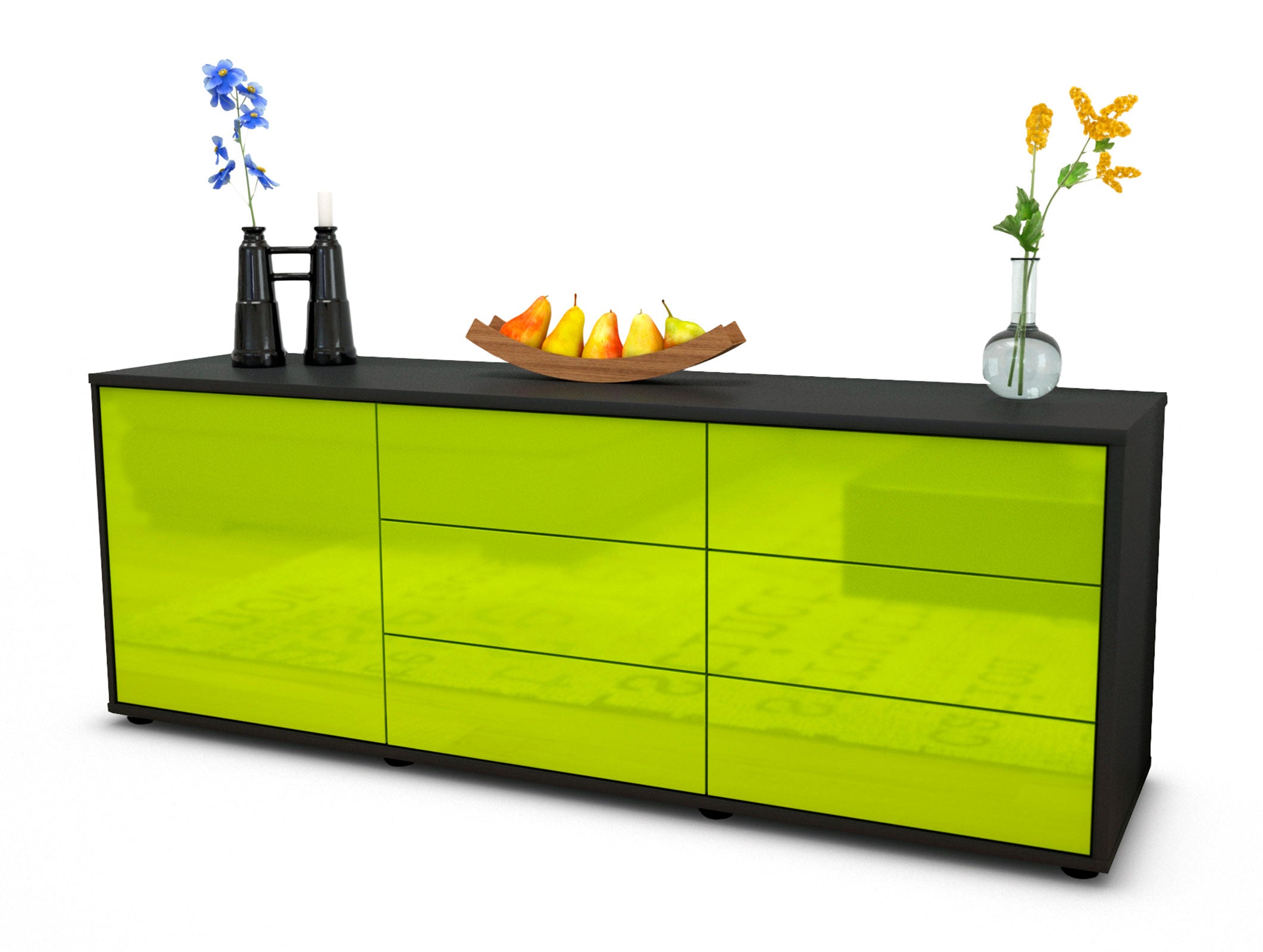 Lowboard - Amedea - Design Hochglanz - Freistehend mit Push to Open 136 cm Anthrazit