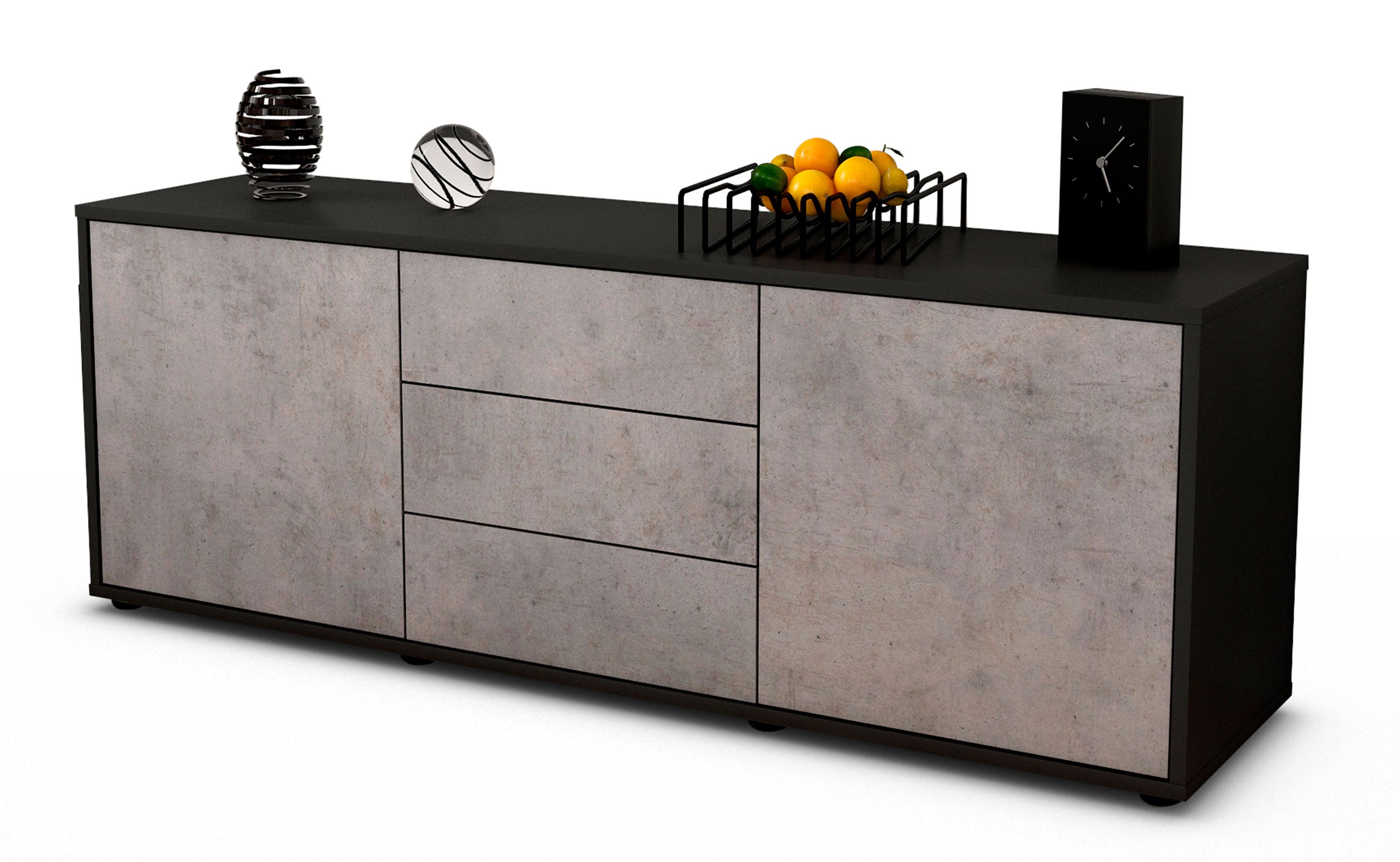 Lowboard - Ameline - Design Industrie Stil - Freistehend mit Push to Open 136 cm Anthrazit