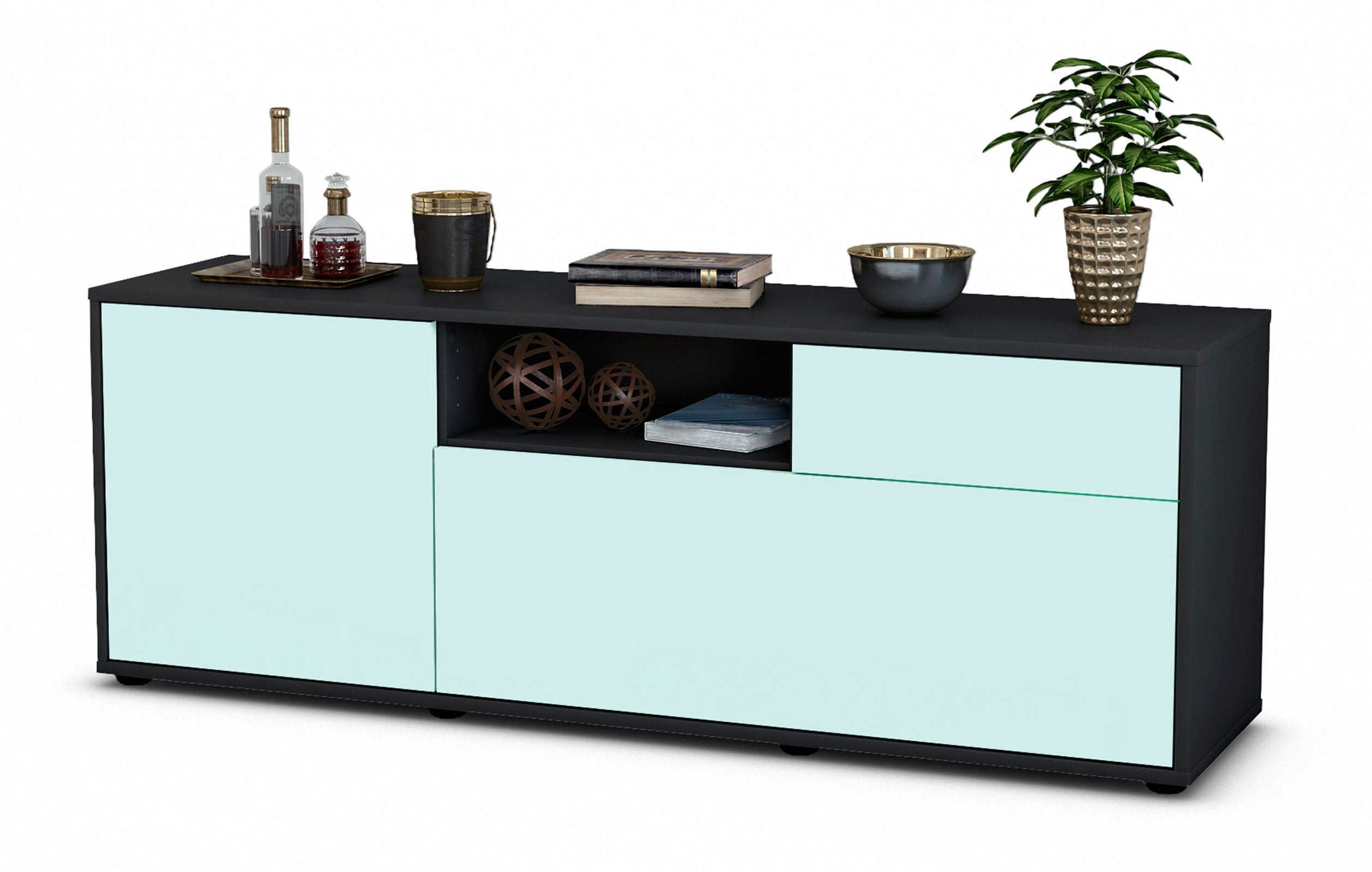 Lowboard - Amila - Design Farbakzent - Freistehend mit Push to Open 136 cm Anthrazit