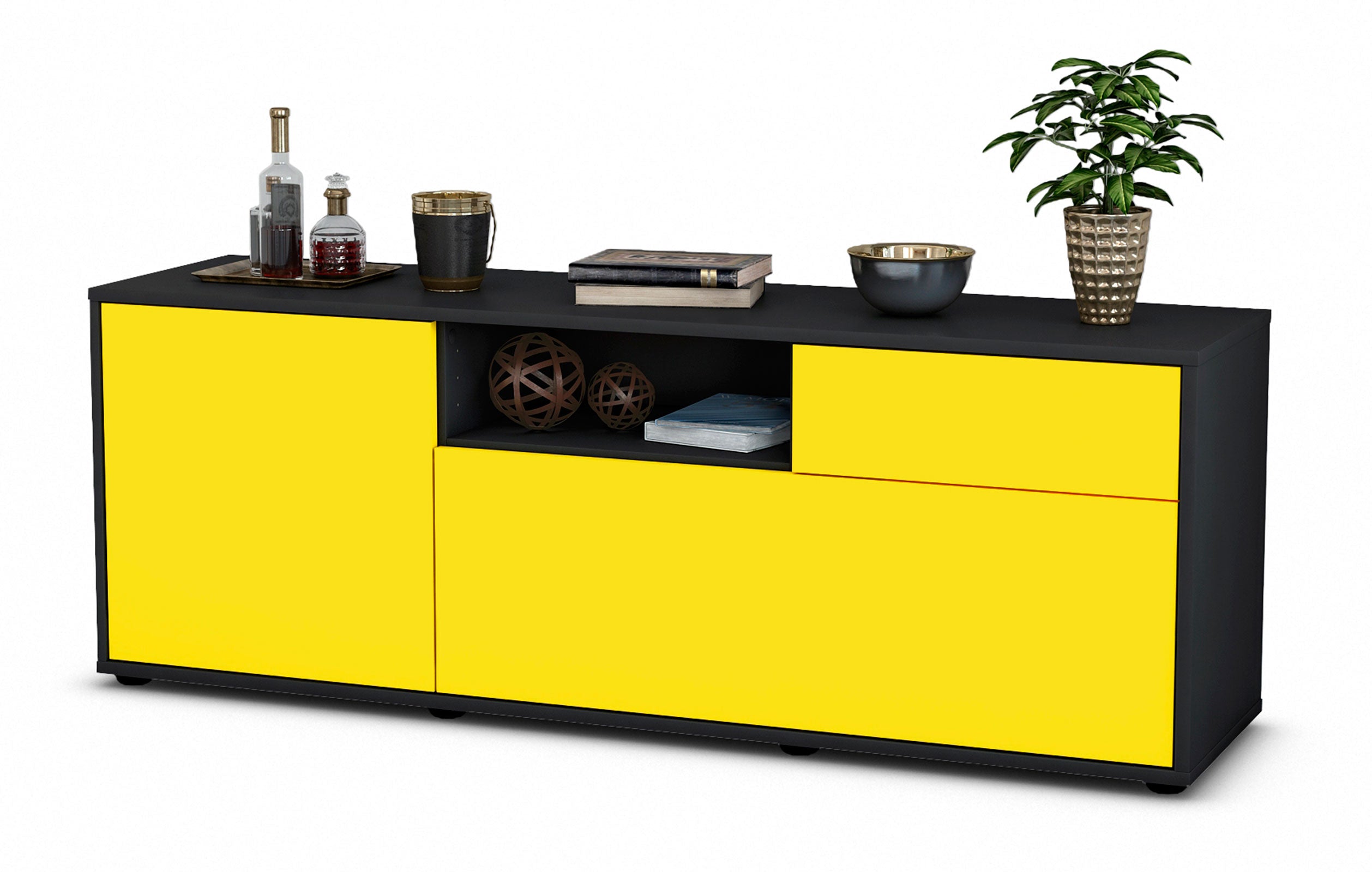 Lowboard - Amila - Design Farbakzent - Freistehend mit Push to Open 136 cm Anthrazit