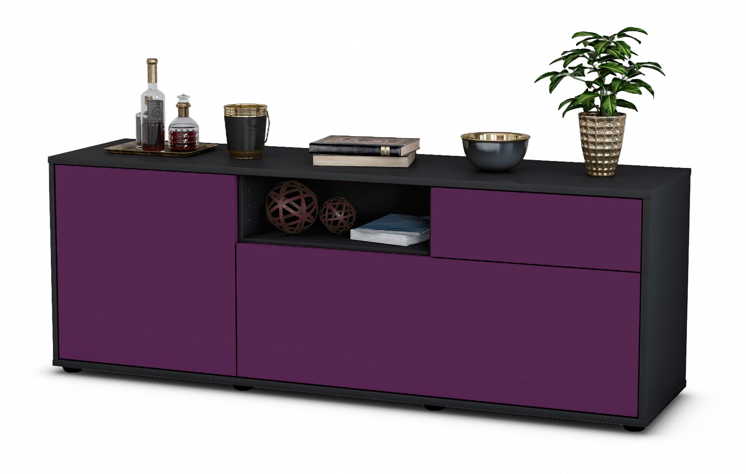 Lowboard - Amila - Design Farbakzent - Freistehend mit Push to Open 136 cm Anthrazit