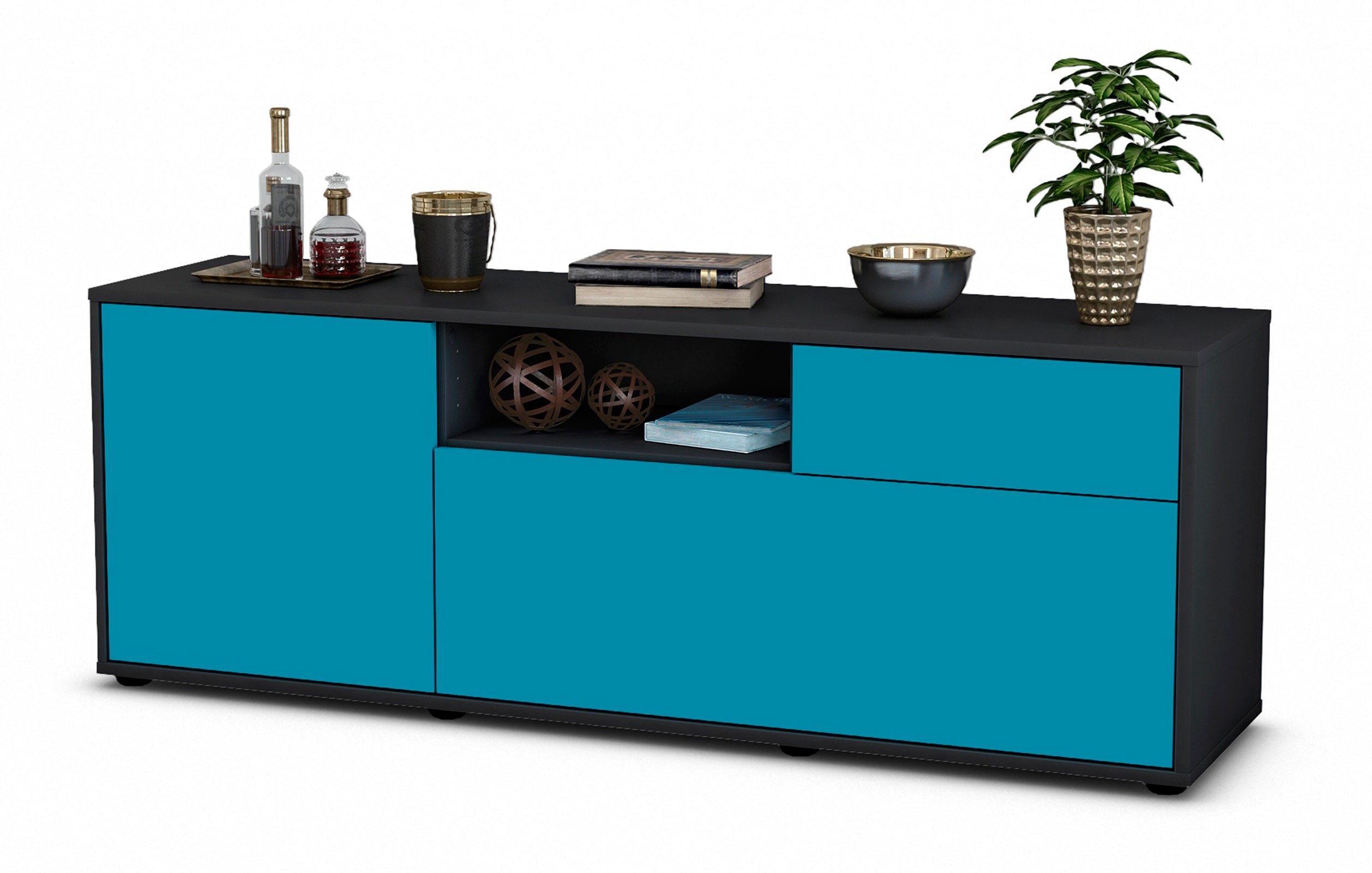 Lowboard - Amila - Design Farbakzent - Freistehend mit Push to Open 136 cm Anthrazit