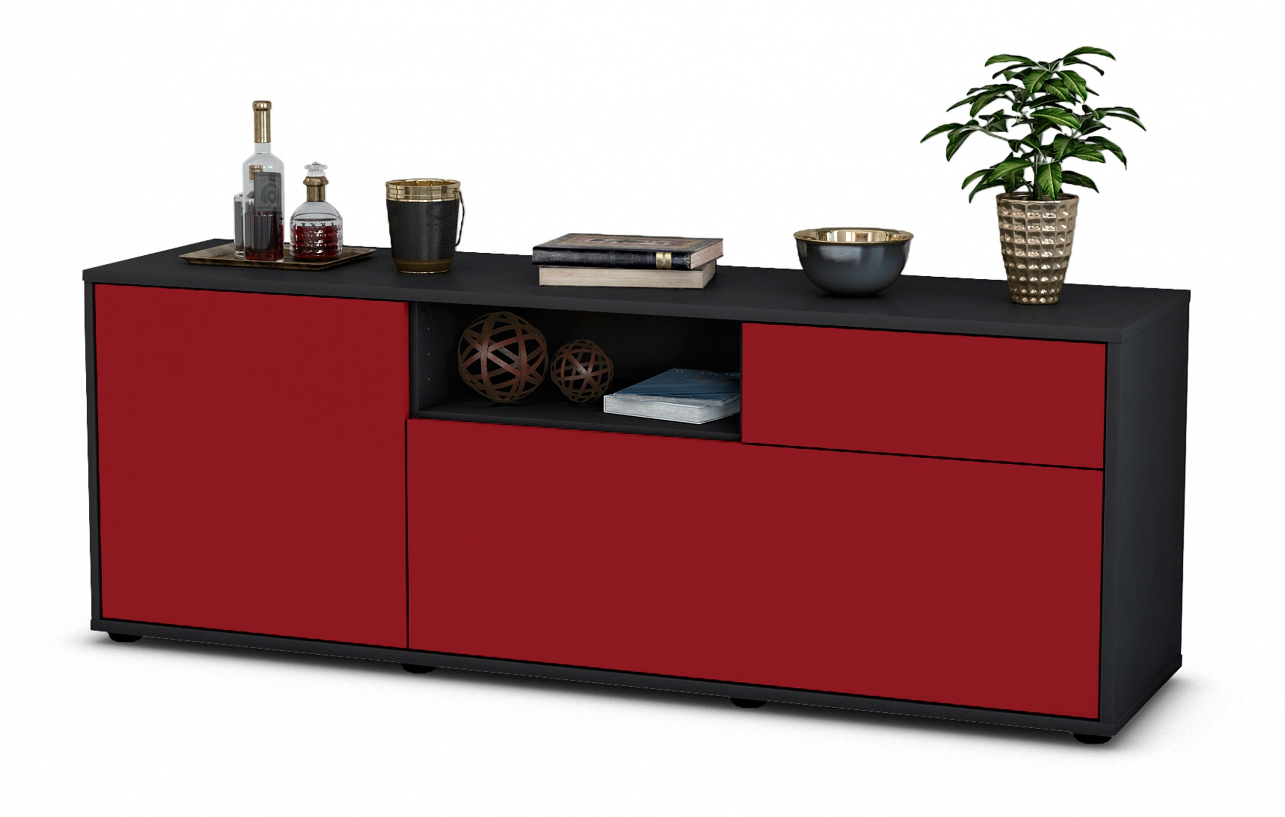 Lowboard - Amila - Design Farbakzent - Freistehend mit Push to Open 136 cm Anthrazit