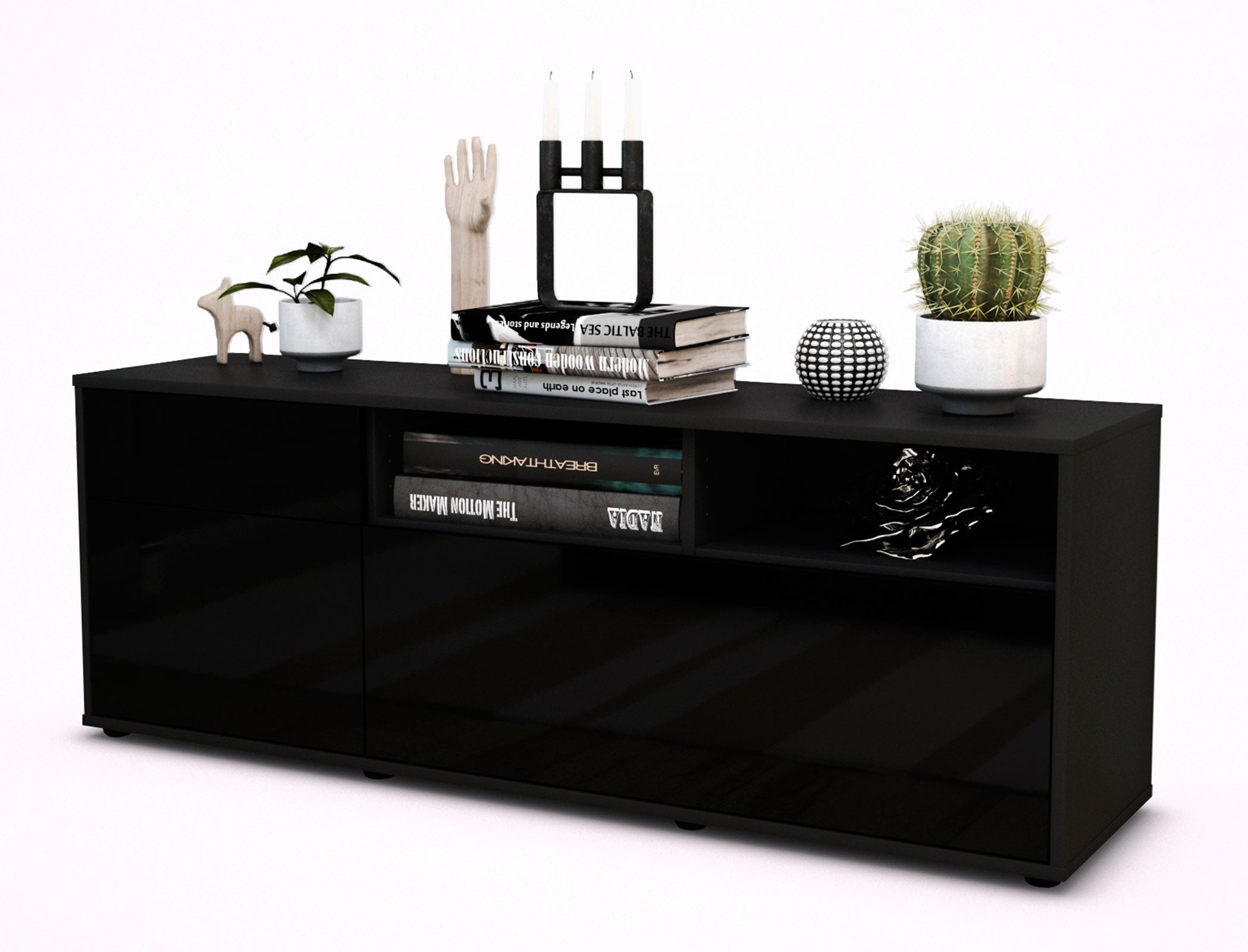 Lowboard - Amisa - Design Hochglanz - Freistehend mit Push to Open 136 cm Anthrazit