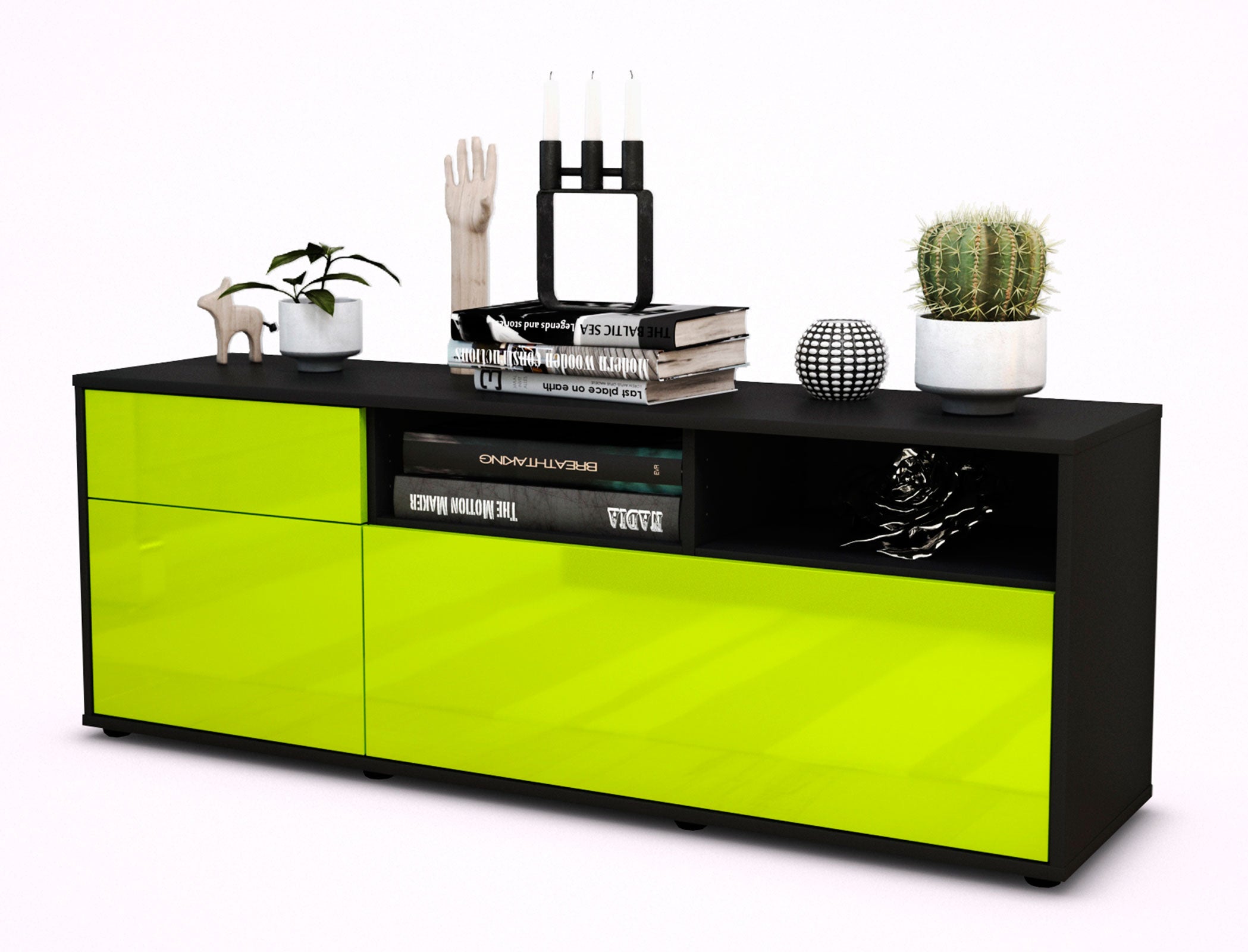Lowboard - Amisa - Design Hochglanz - Freistehend mit Push to Open 136 cm Anthrazit