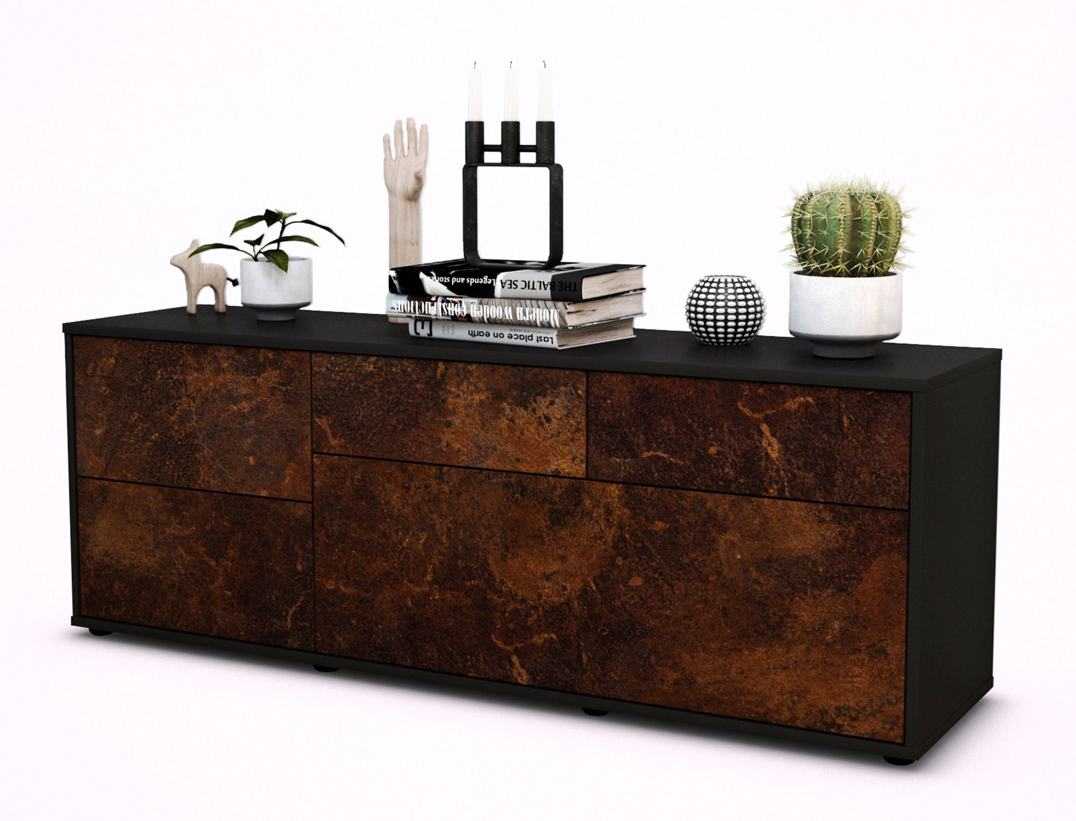 Lowboard - Anais - Design Industrie Stil - Freistehend mit Push to Open 136 cm Anthrazit