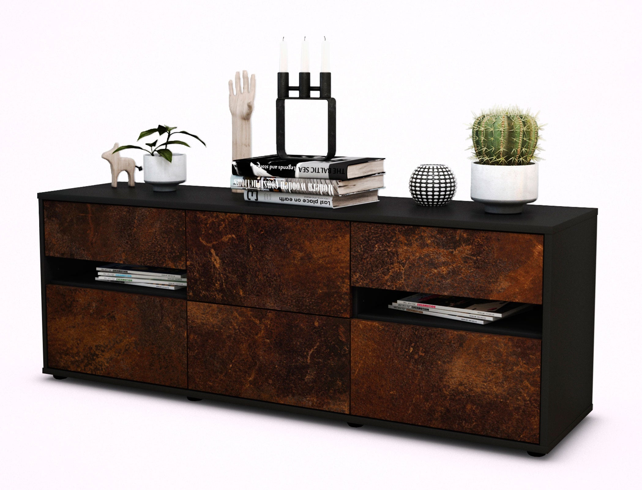 Lowboard - Andrea - Design Industrie Stil - Freistehend mit Push to Open 136 cm Anthrazit