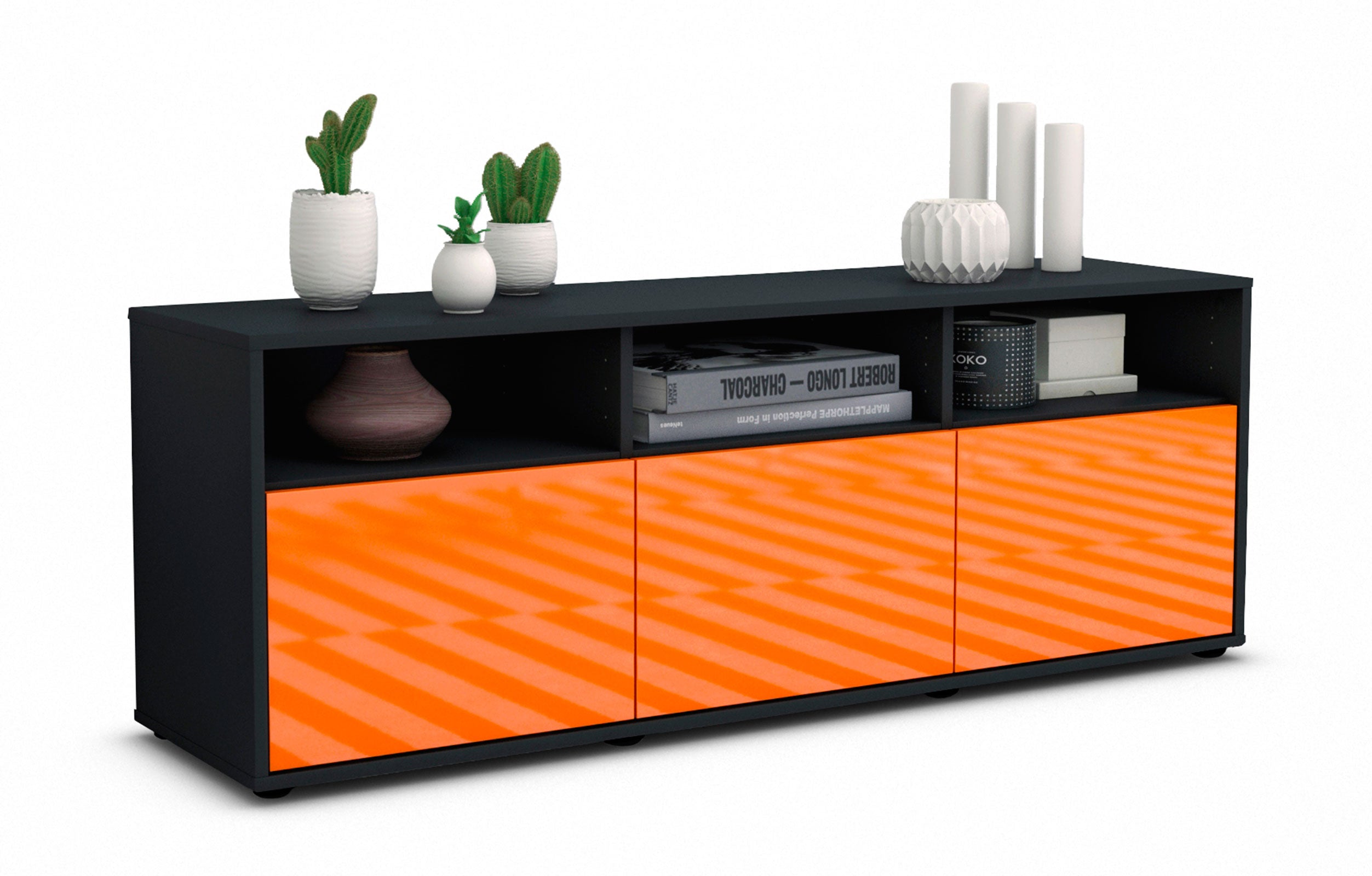 Lowboard - Andrina - Design Hochglanz - Freistehend mit Push to Open 136 cm Anthrazit