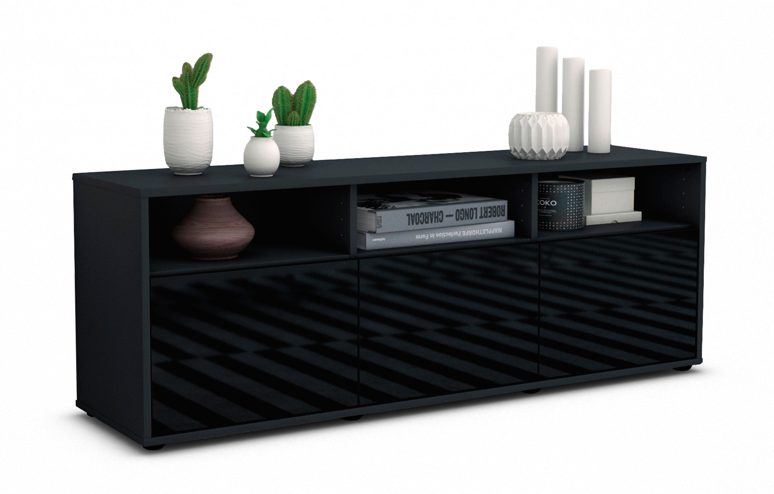 Lowboard - Andrina - Design Hochglanz - Freistehend mit Push to Open 136 cm Anthrazit