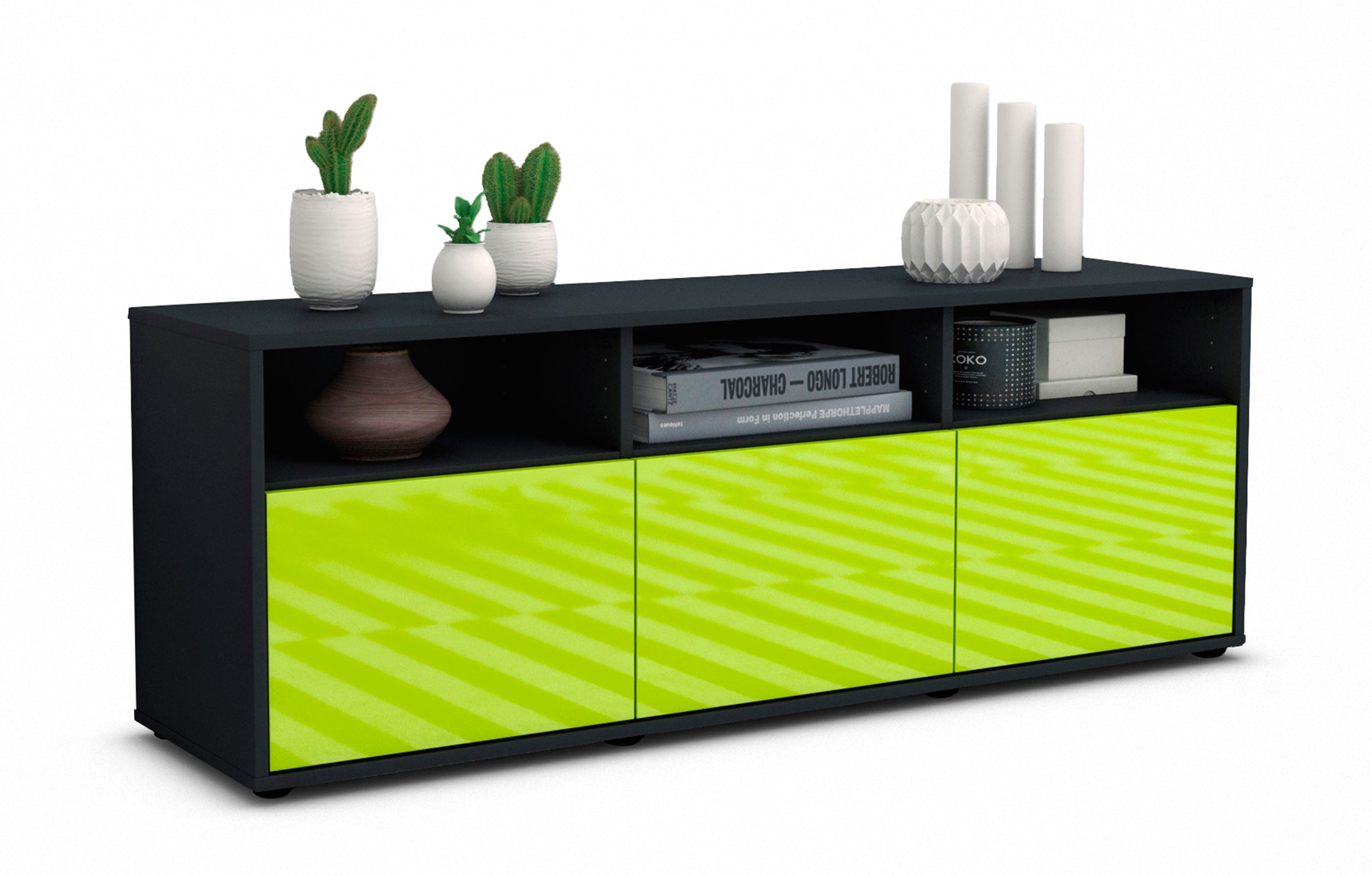 Lowboard - Andrina - Design Hochglanz - Freistehend mit Push to Open 136 cm Anthrazit