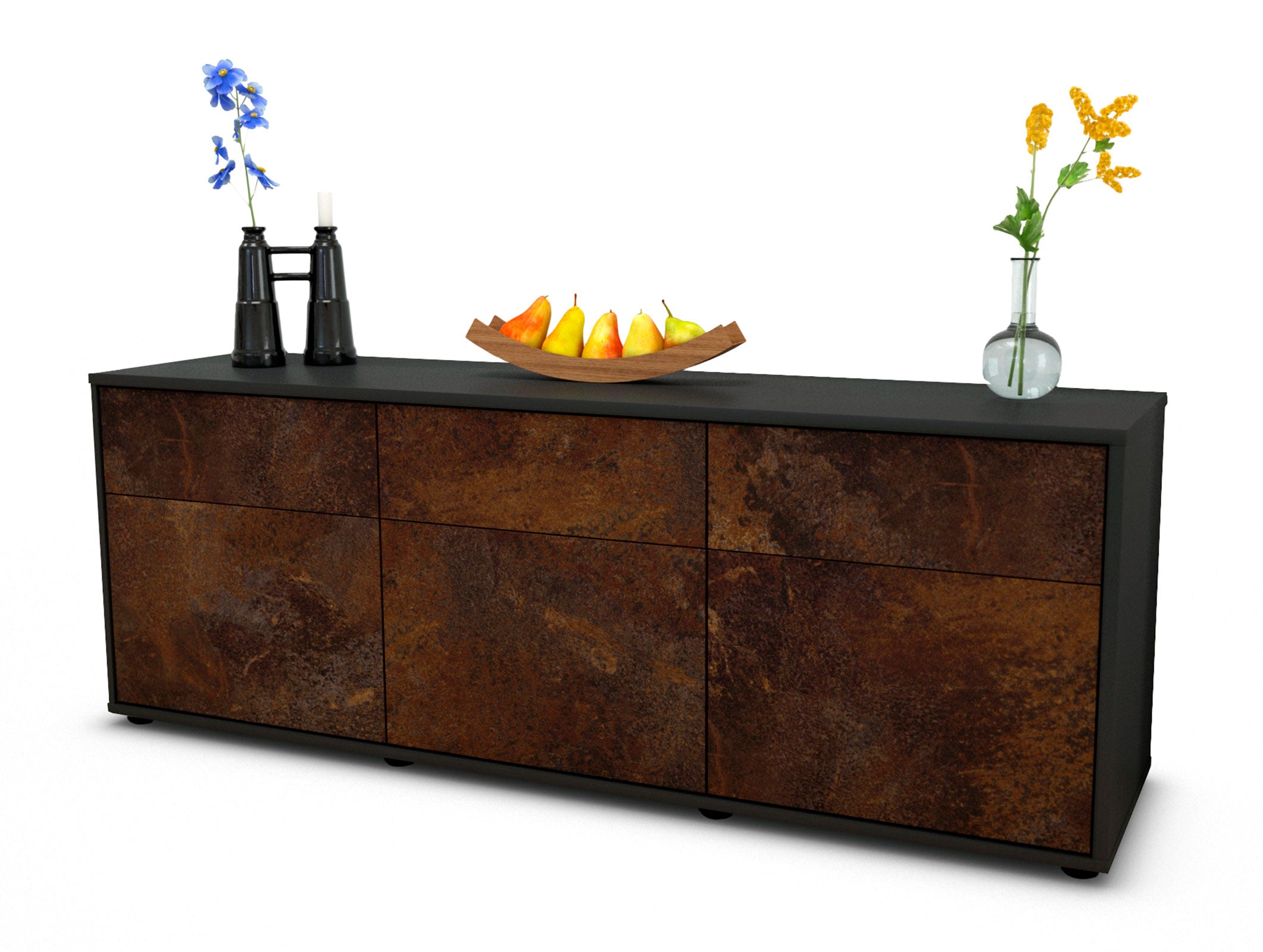 Lowboard - Angela - Design Industrie Stil - Freistehend mit Push to Open 136 cm Anthrazit